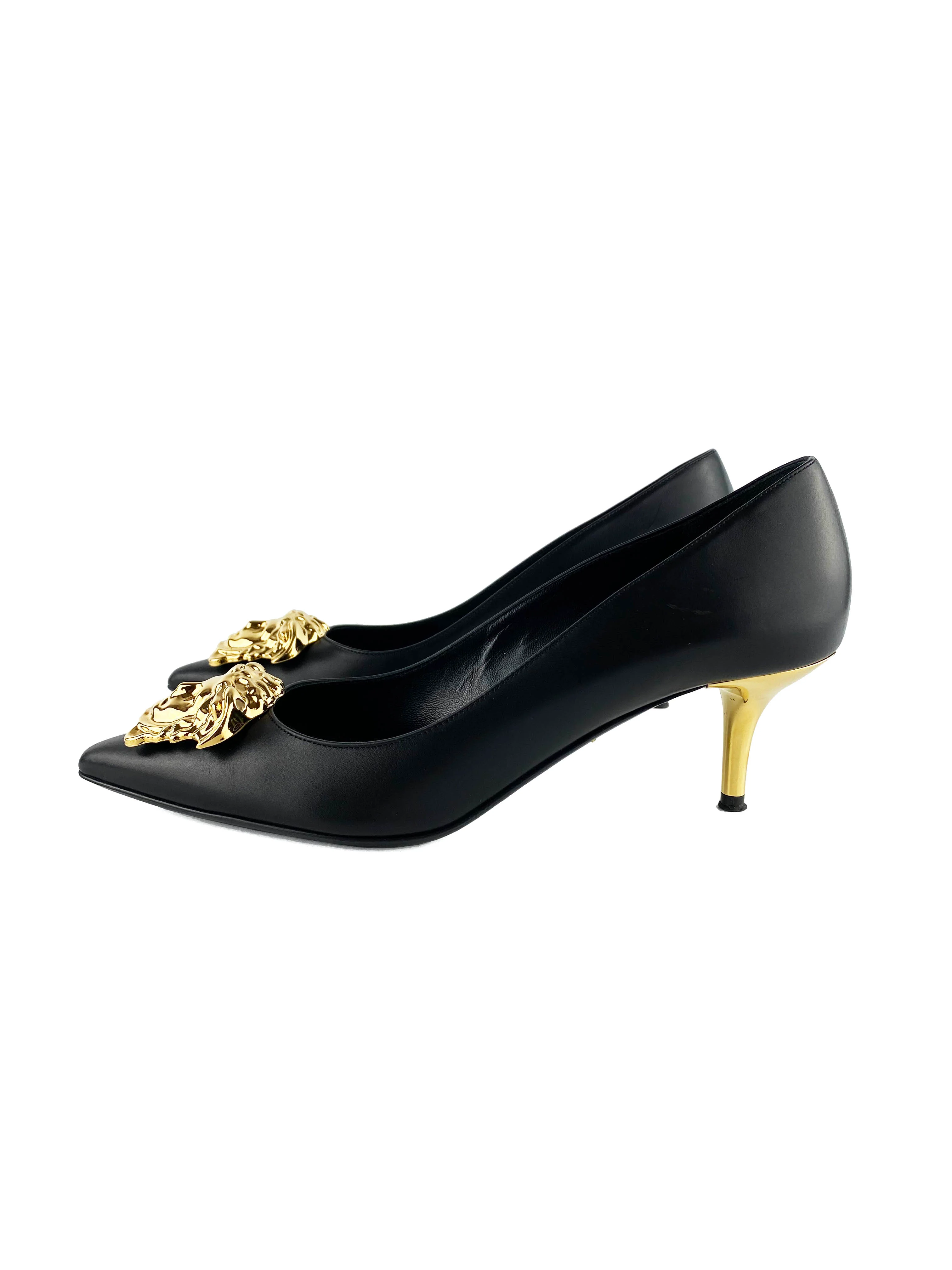 Versace Black  Gold Medusa Head Kitten Heels 39