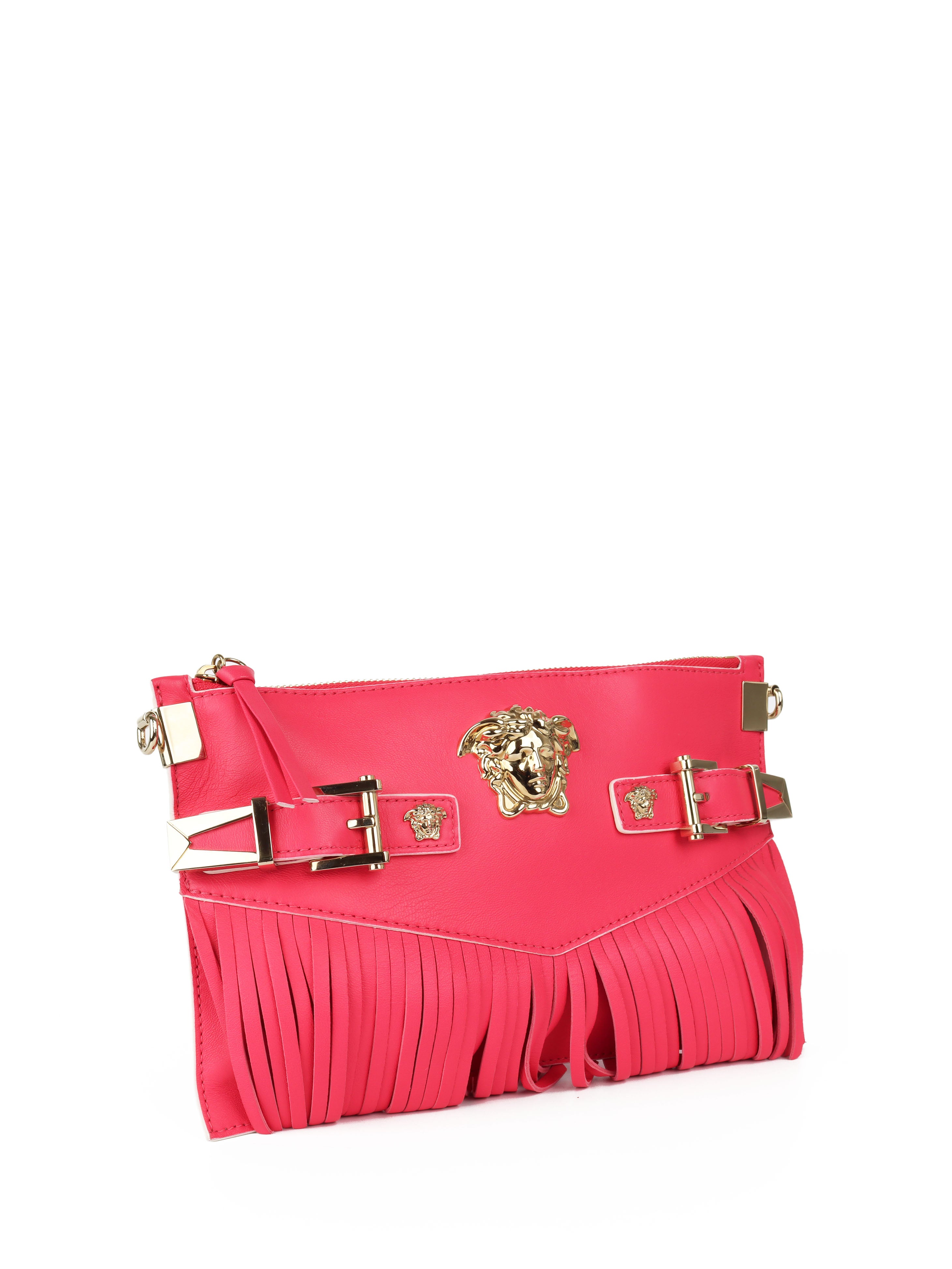 Versace Pink Leather Fringed Medusa Shoulder Bag