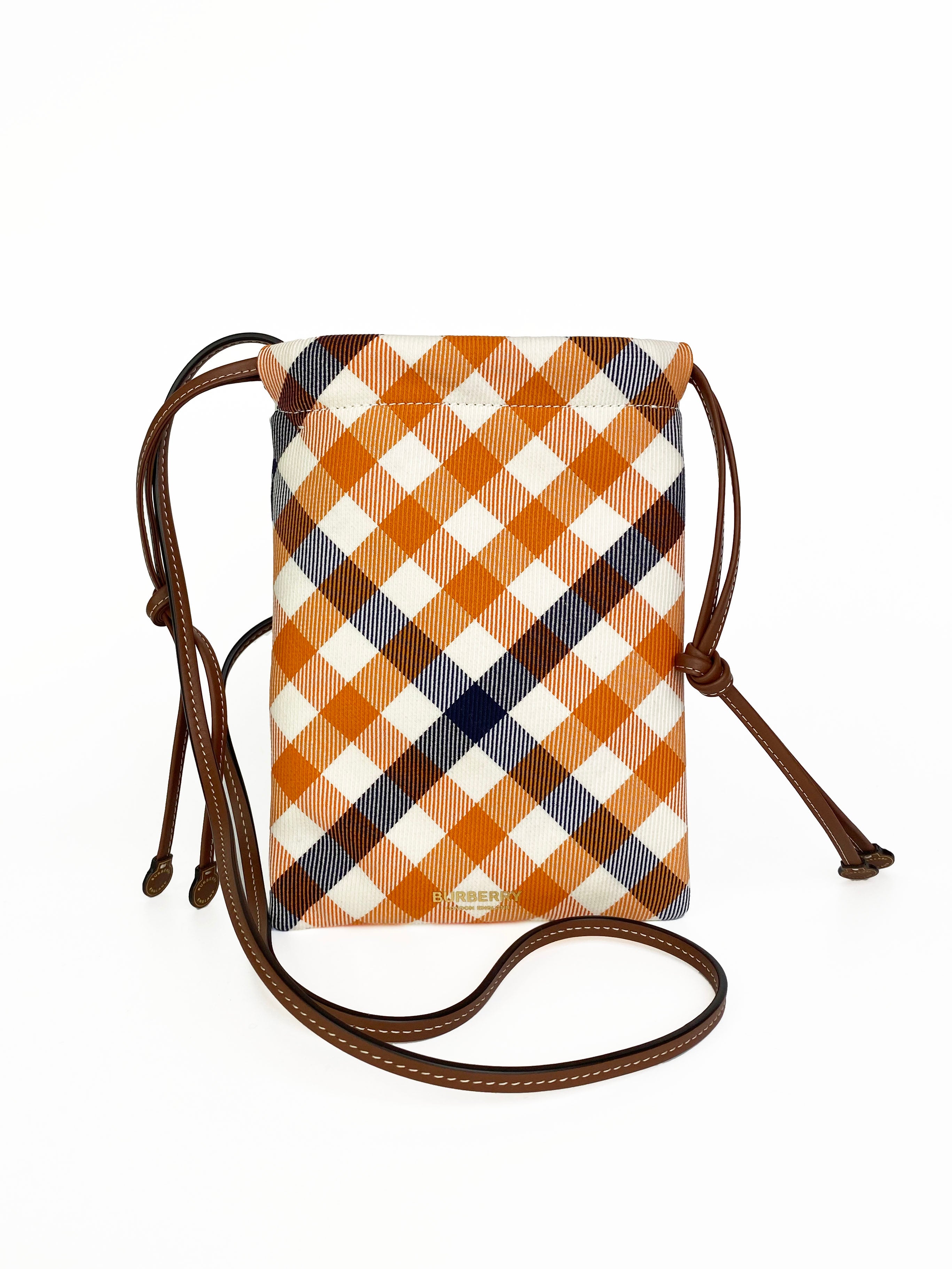Burberry Orange  Navy Gingham Phone Bag
