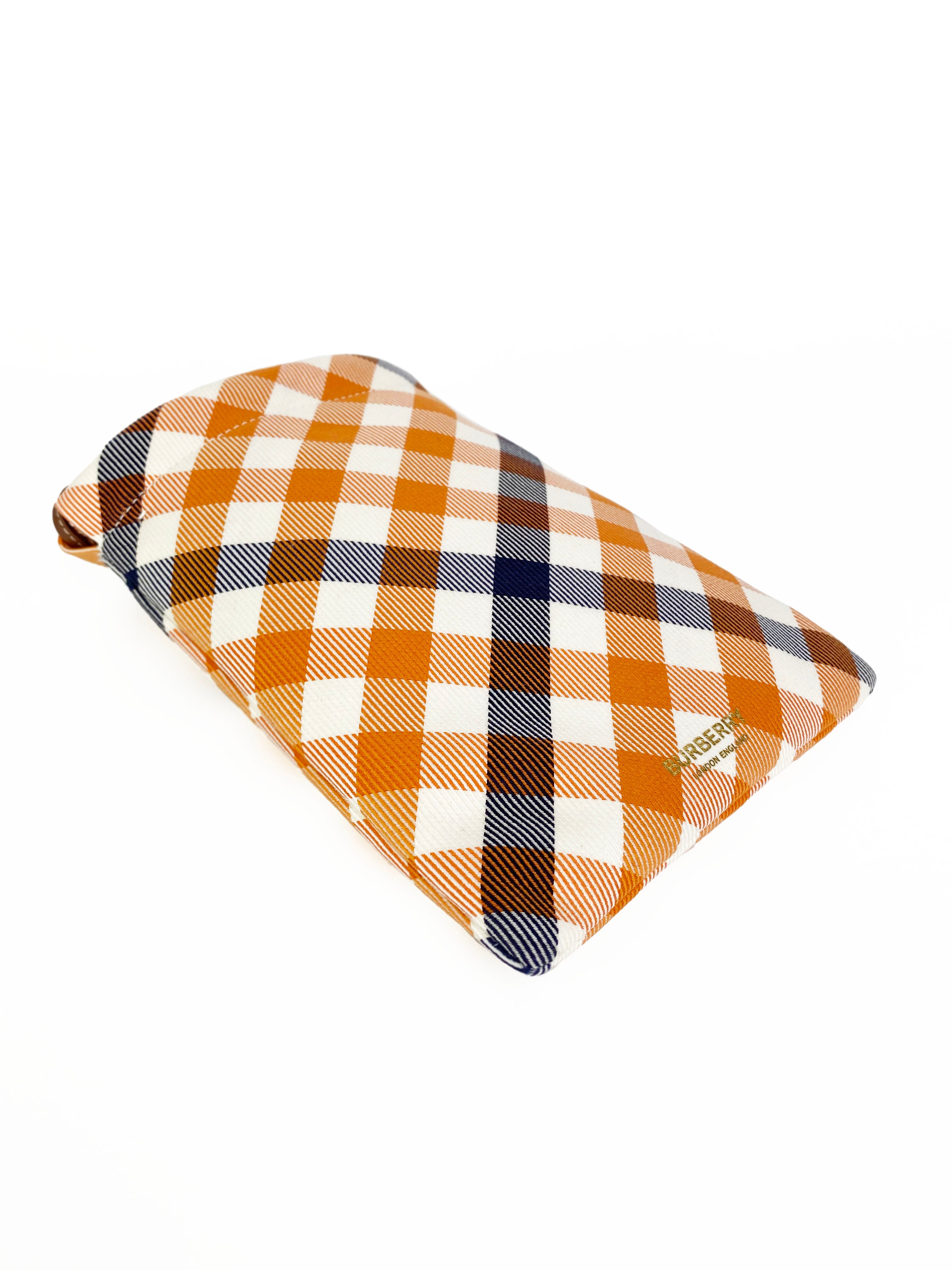 Burberry Orange  Navy Gingham Phone Bag