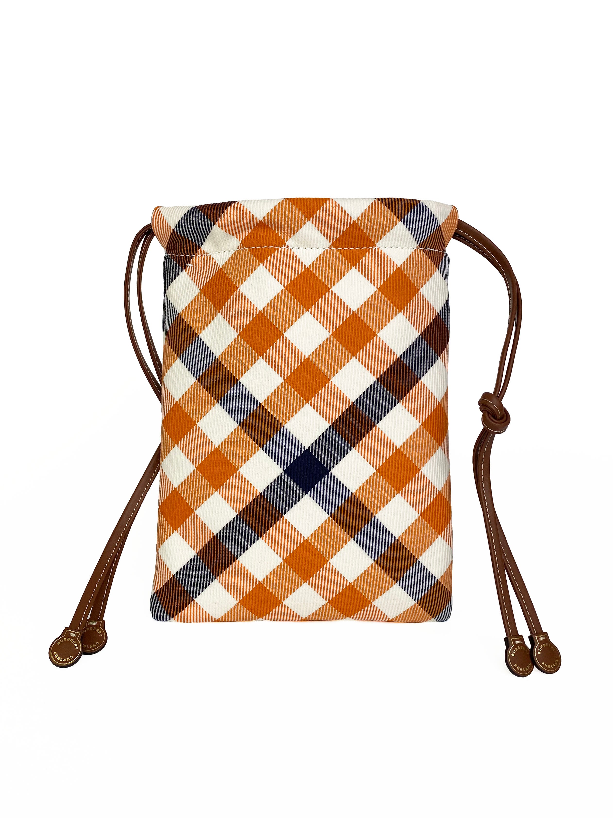 Burberry Orange  Navy Gingham Phone Bag
