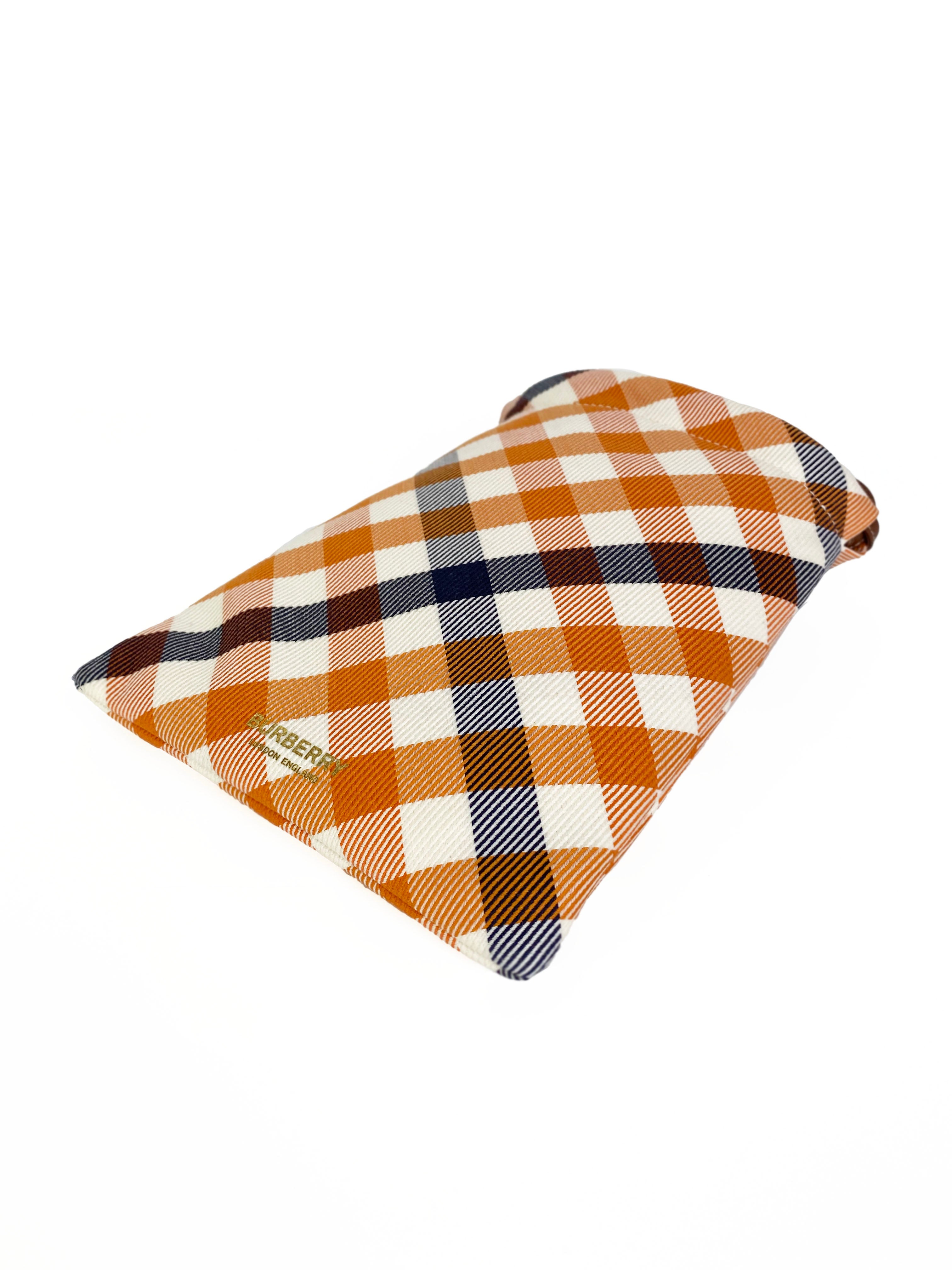 Burberry Orange  Navy Gingham Phone Bag