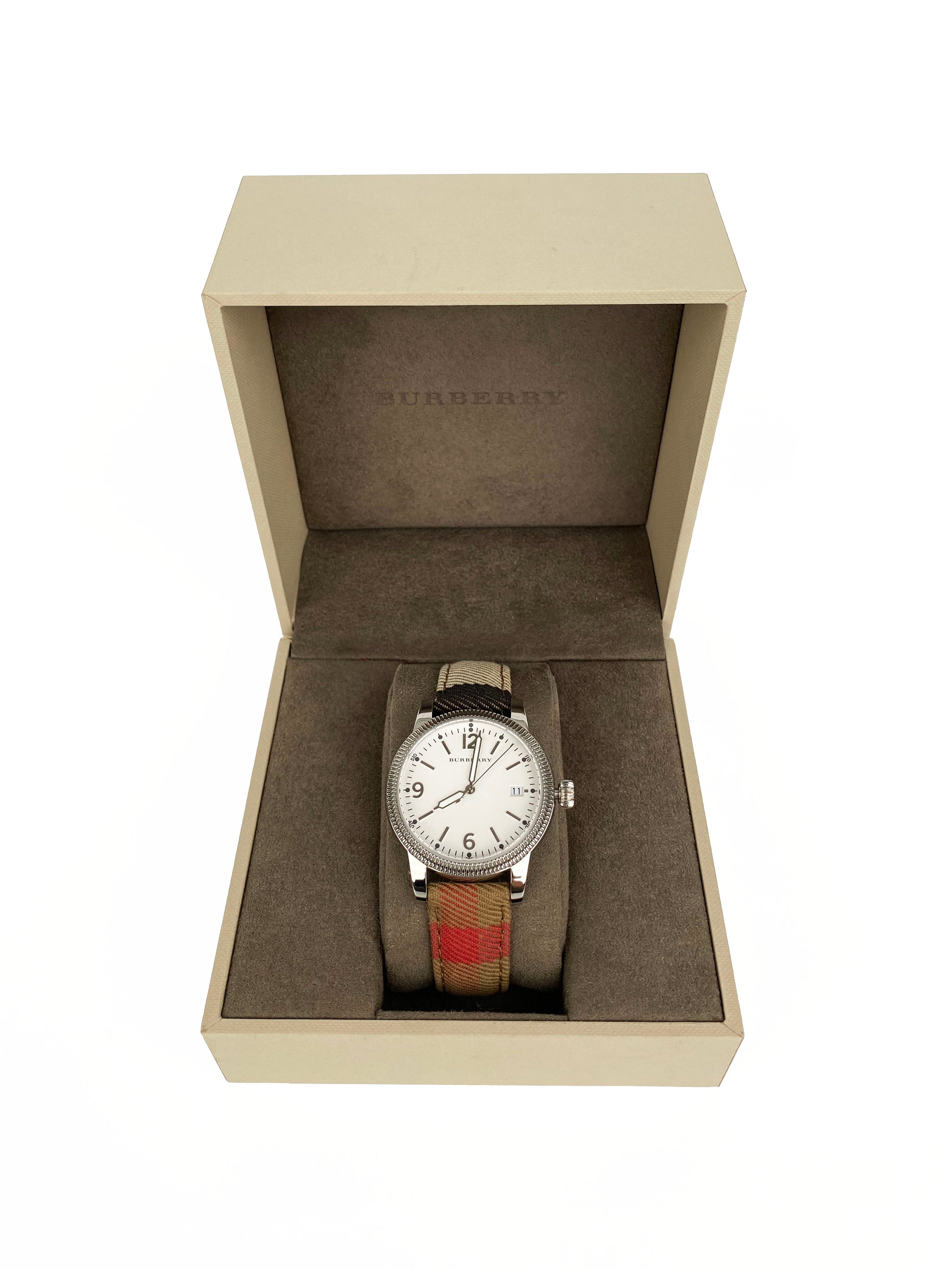 Burberry Silver Dial Check Fabric Watch