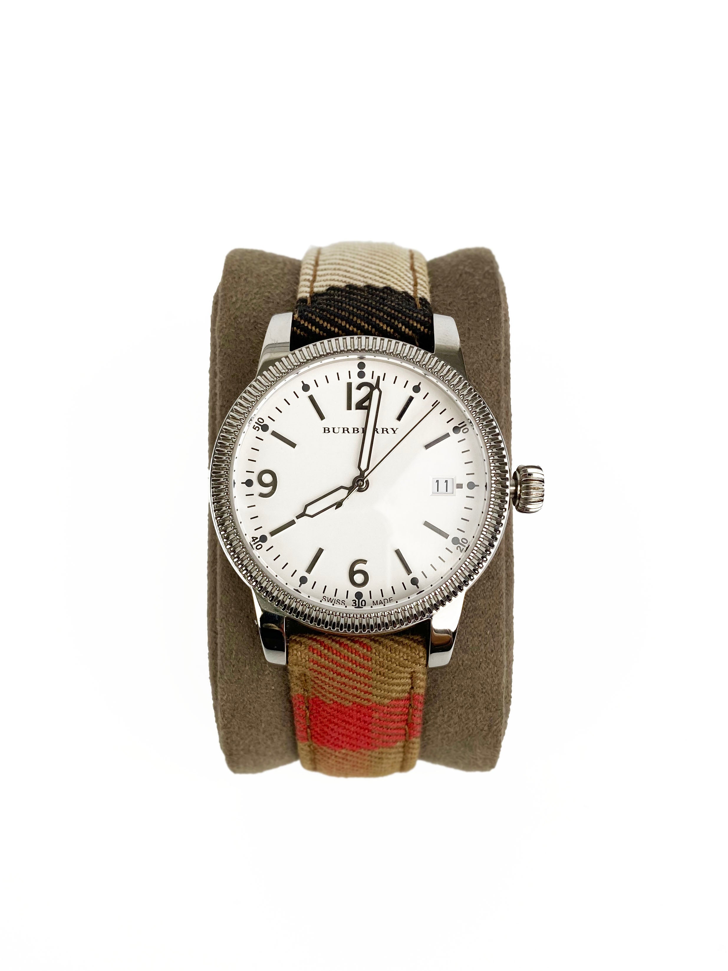 Burberry Silver Dial Check Fabric Watch