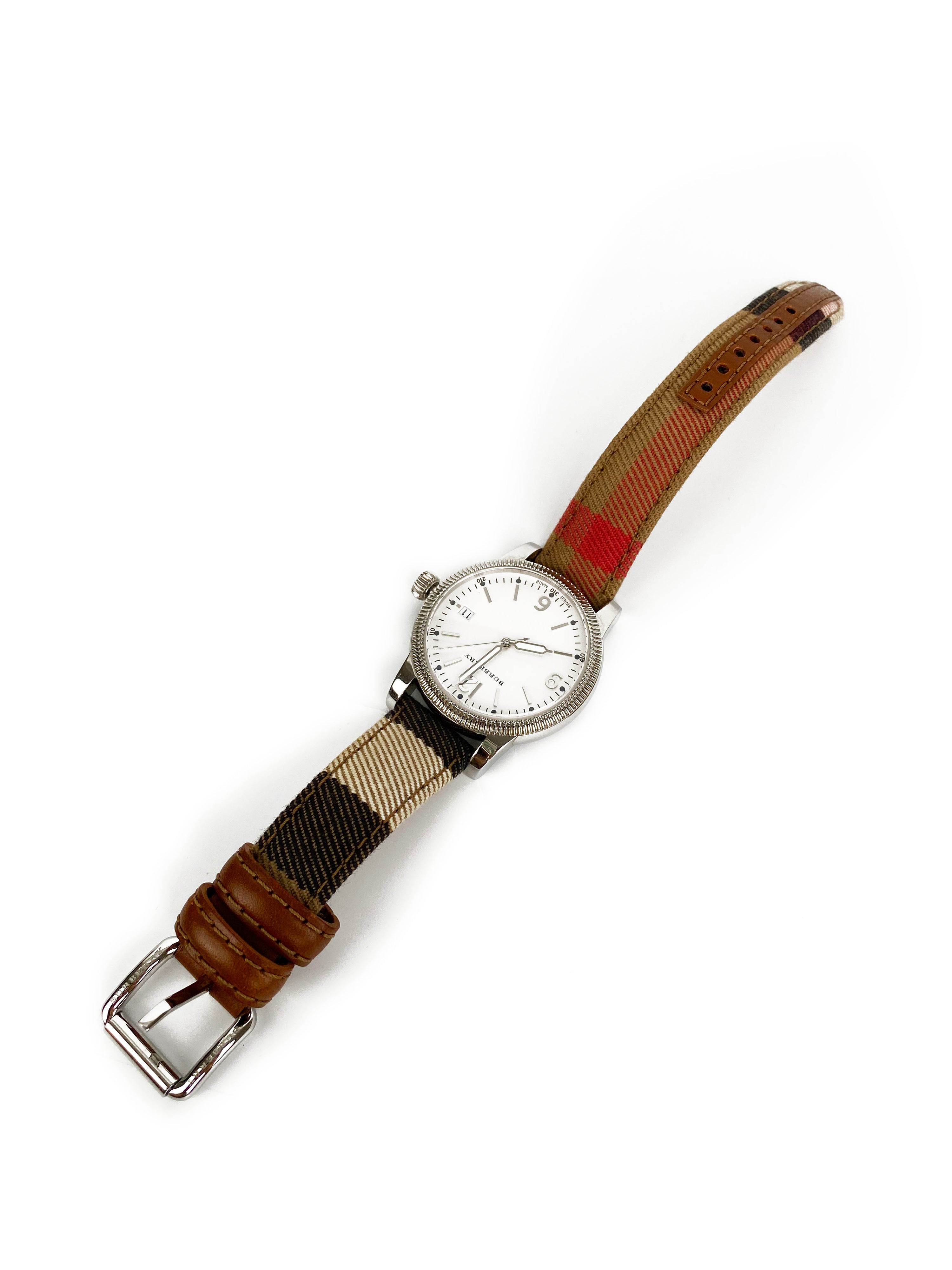 Burberry Silver Dial Check Fabric Watch