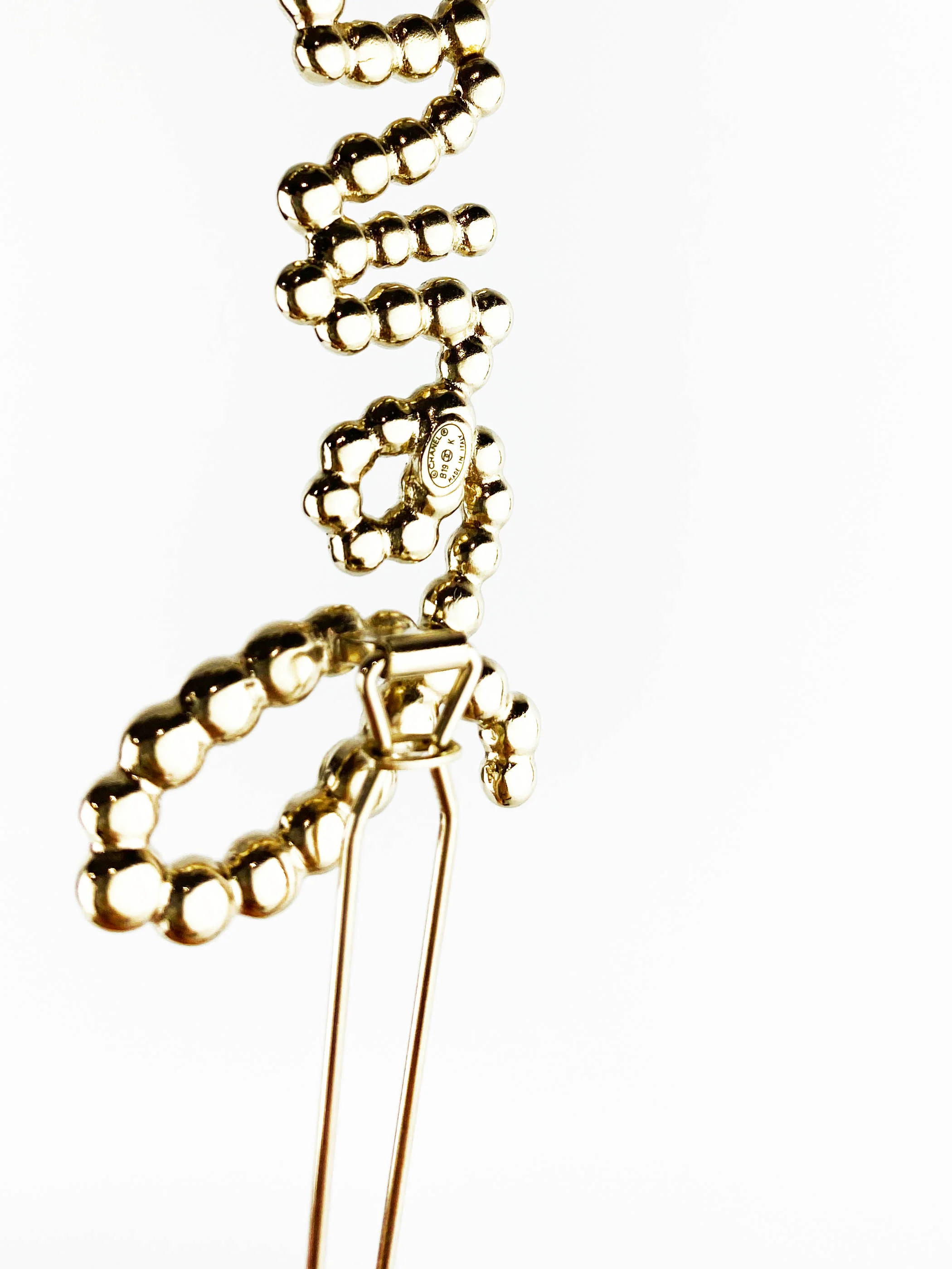 Chanel Swirling Logo Faux Pearl  Crystal Hair Clip