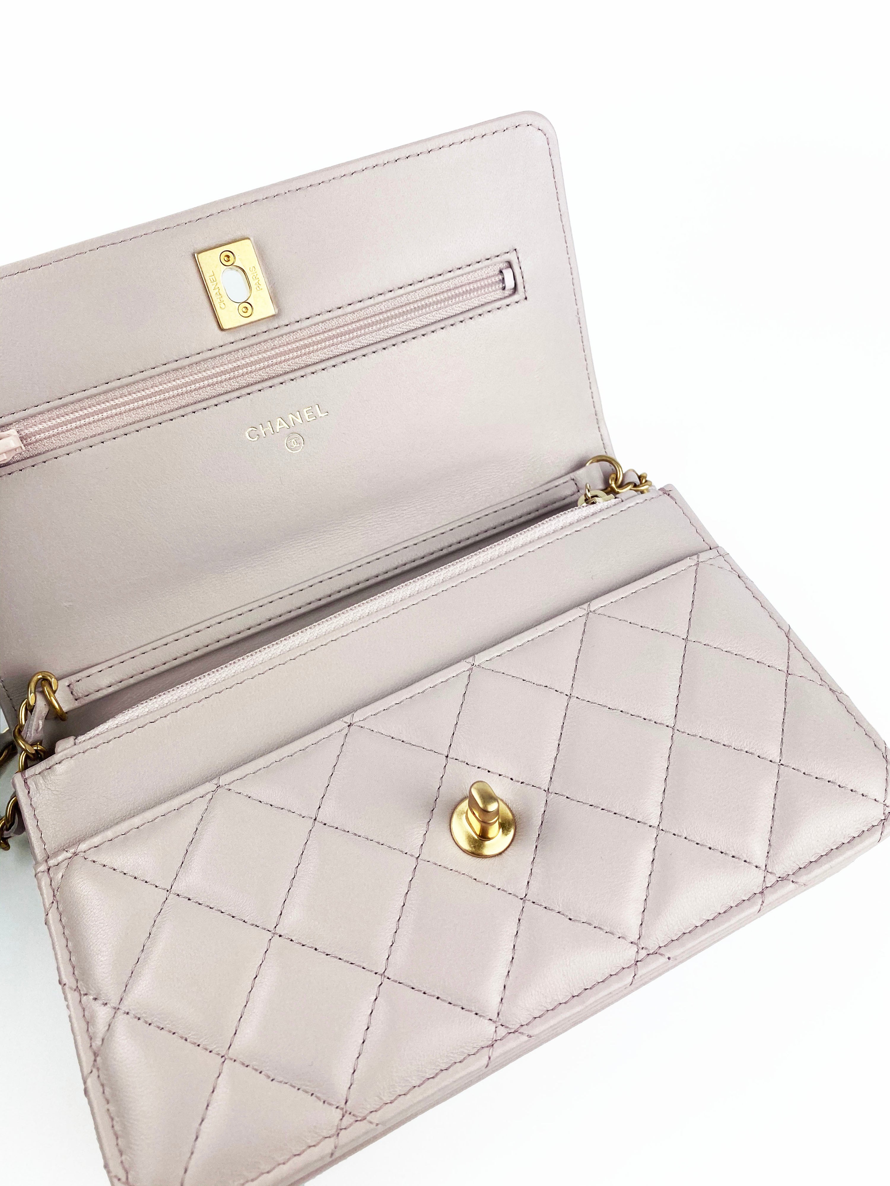 Chanel Lilac Flap Bag with Gold Ball