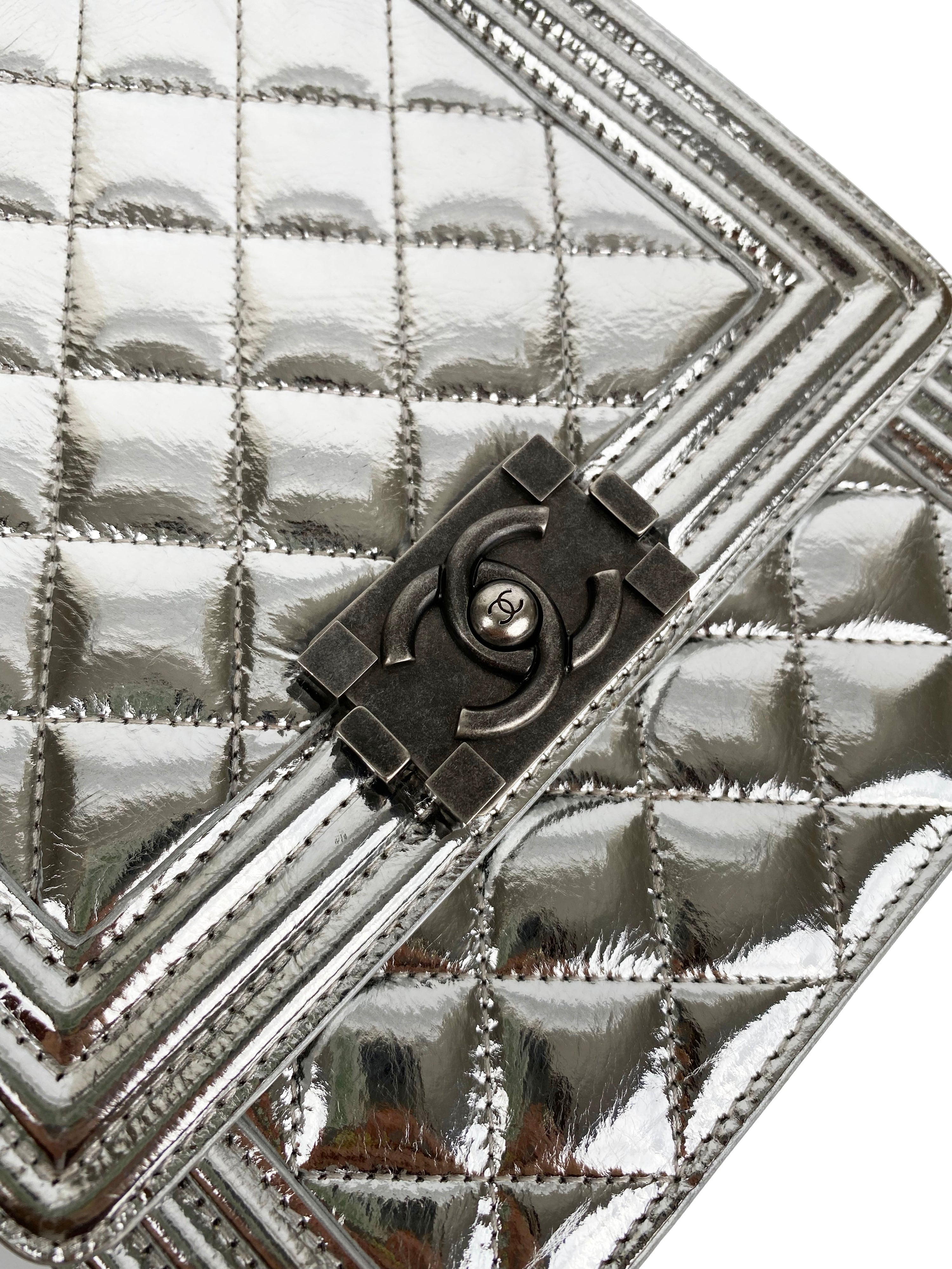 Chanel North South Silver Boy Bag