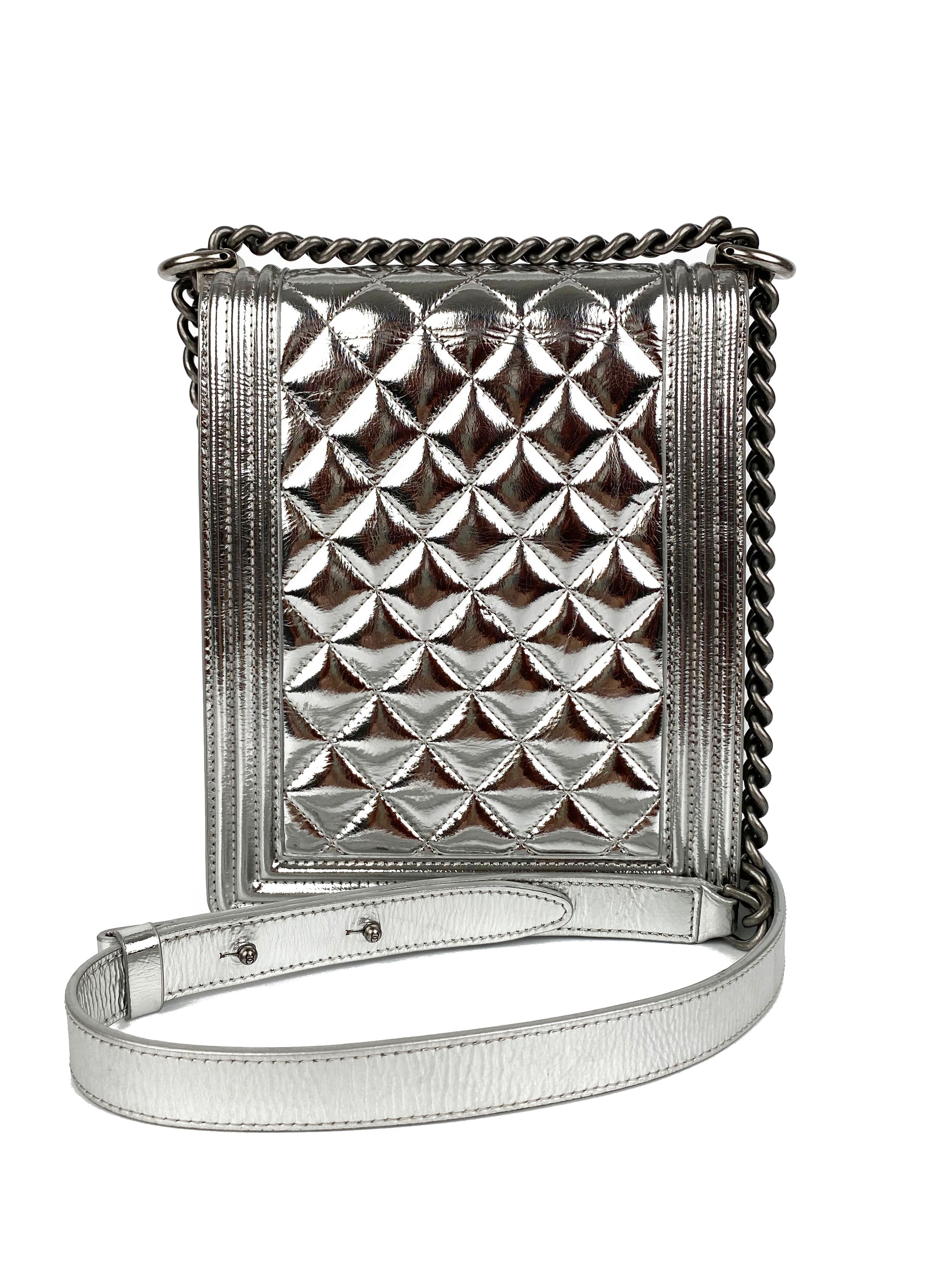 Chanel North South Silver Boy Bag