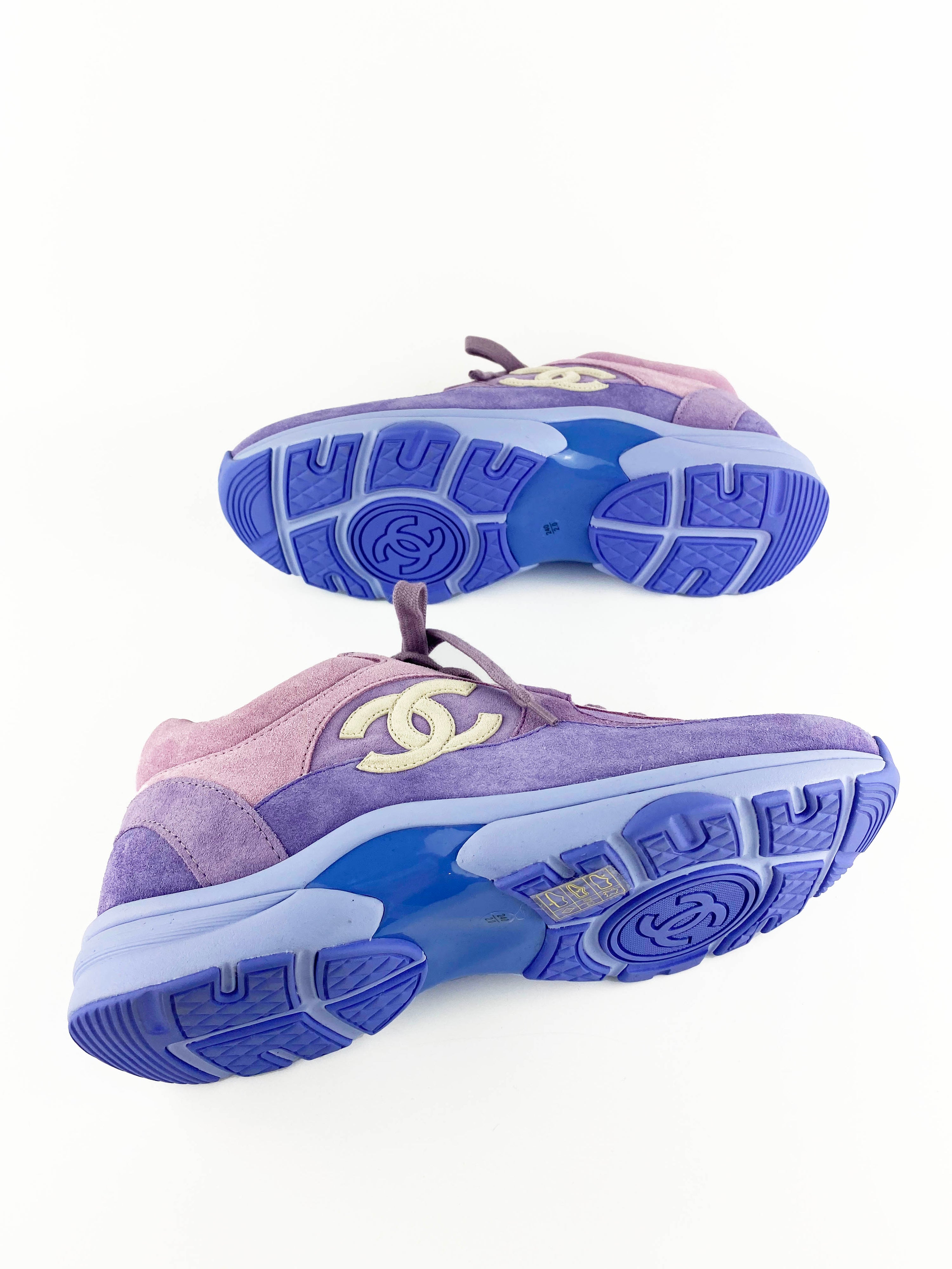 Chanel Purple Suede CC Sneakers 38