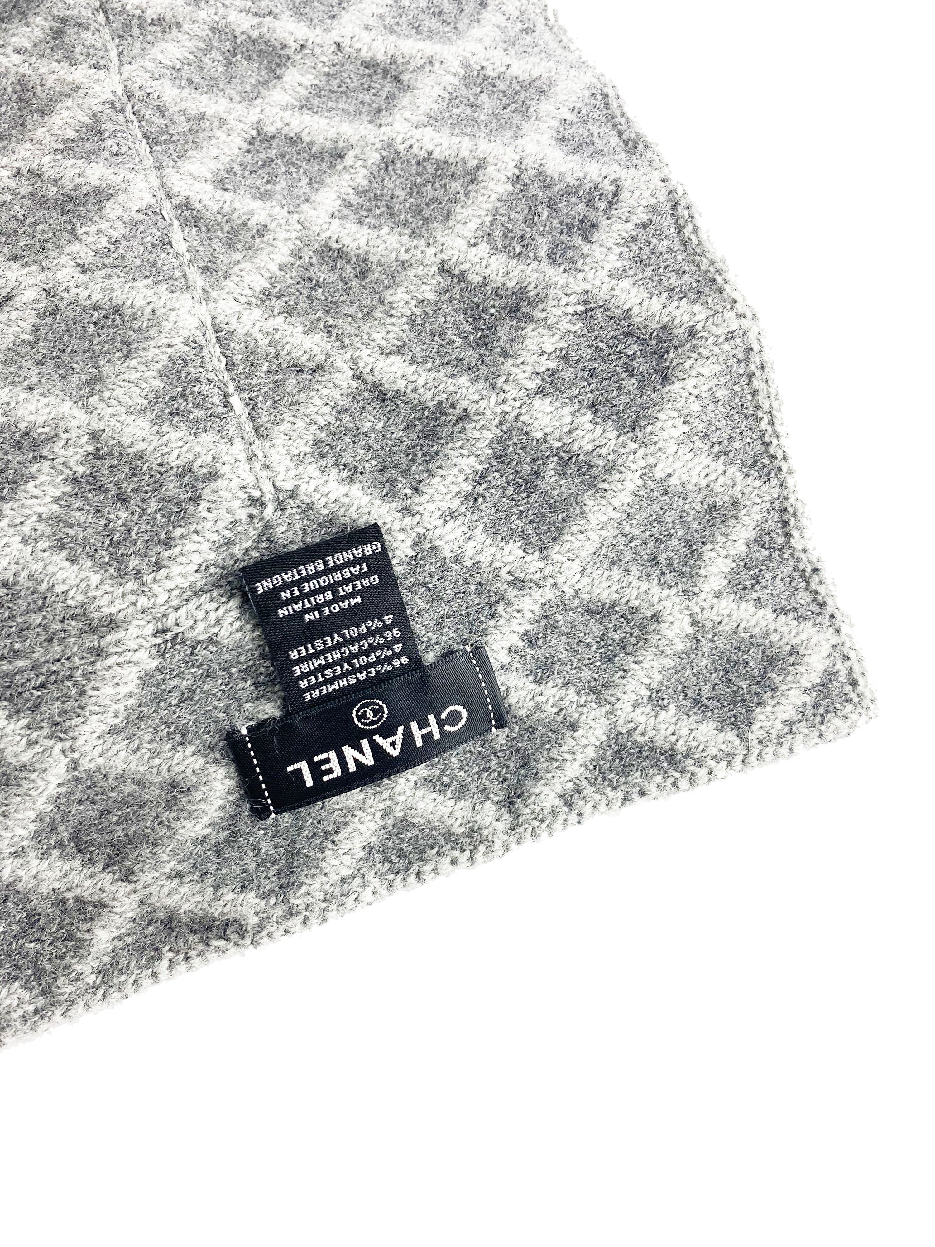 Chanel Long Grey Wool Scarf