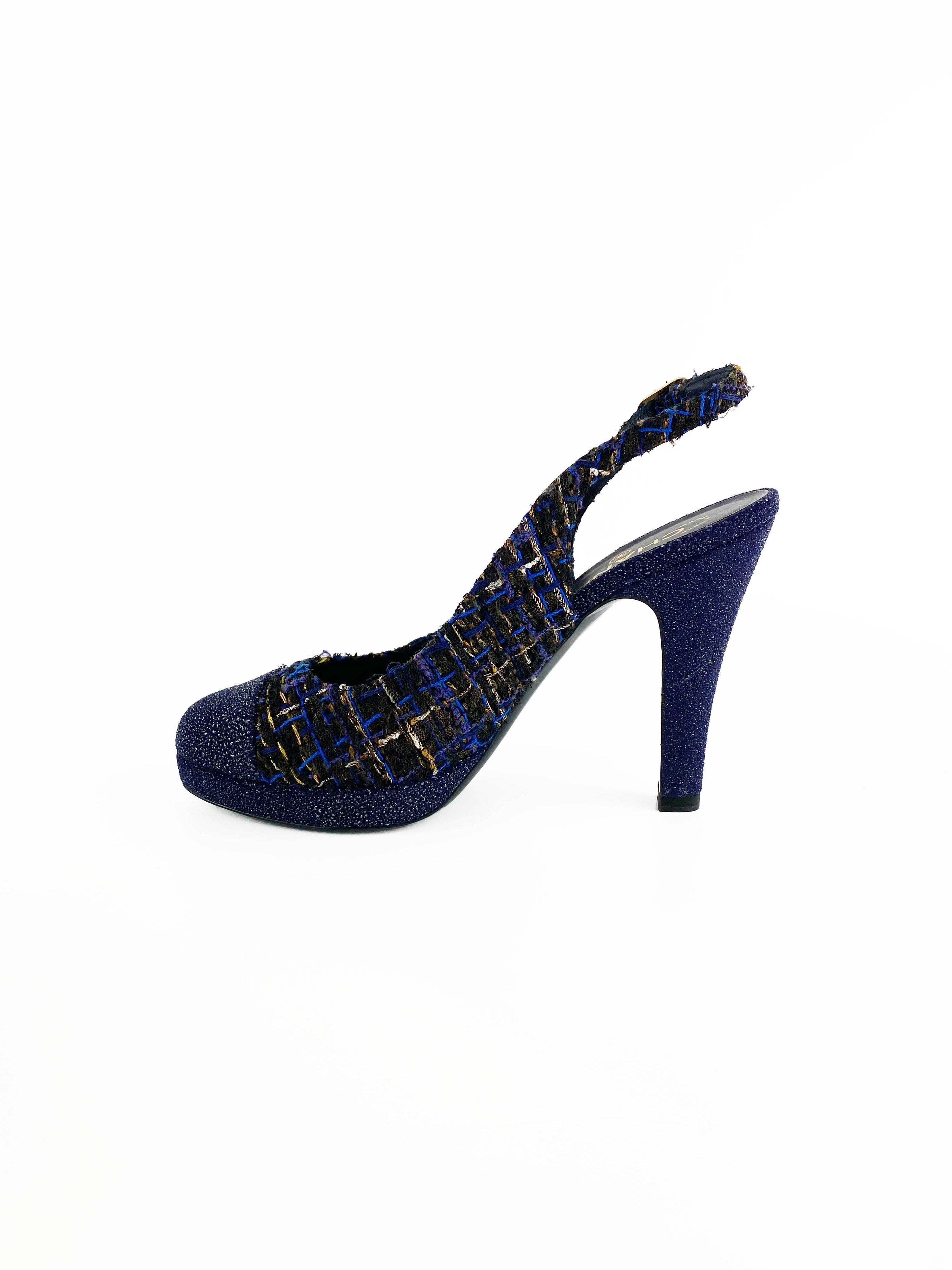 Chanel Blue Tweed Pumps 39