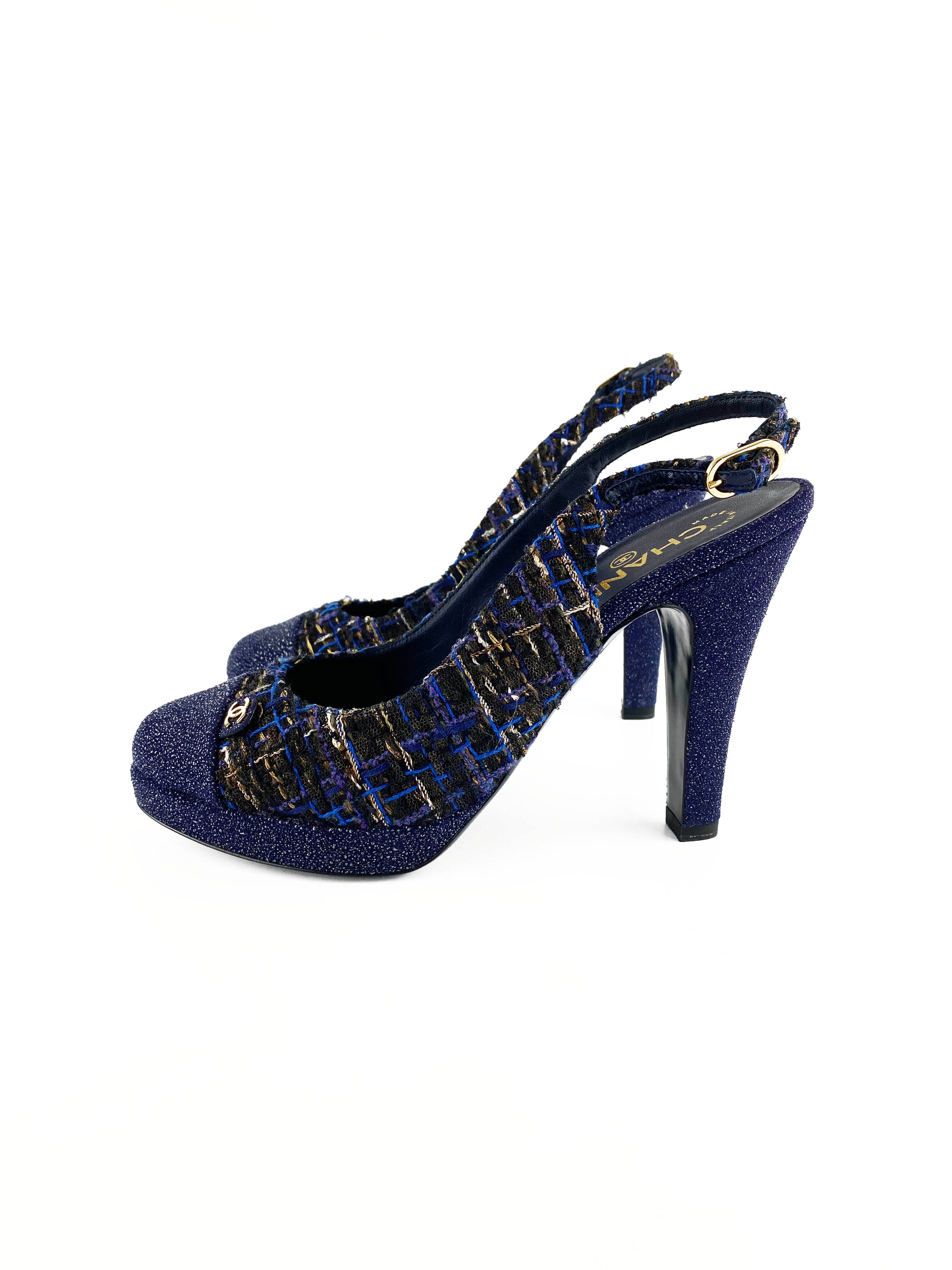 Chanel Blue Tweed Pumps 39