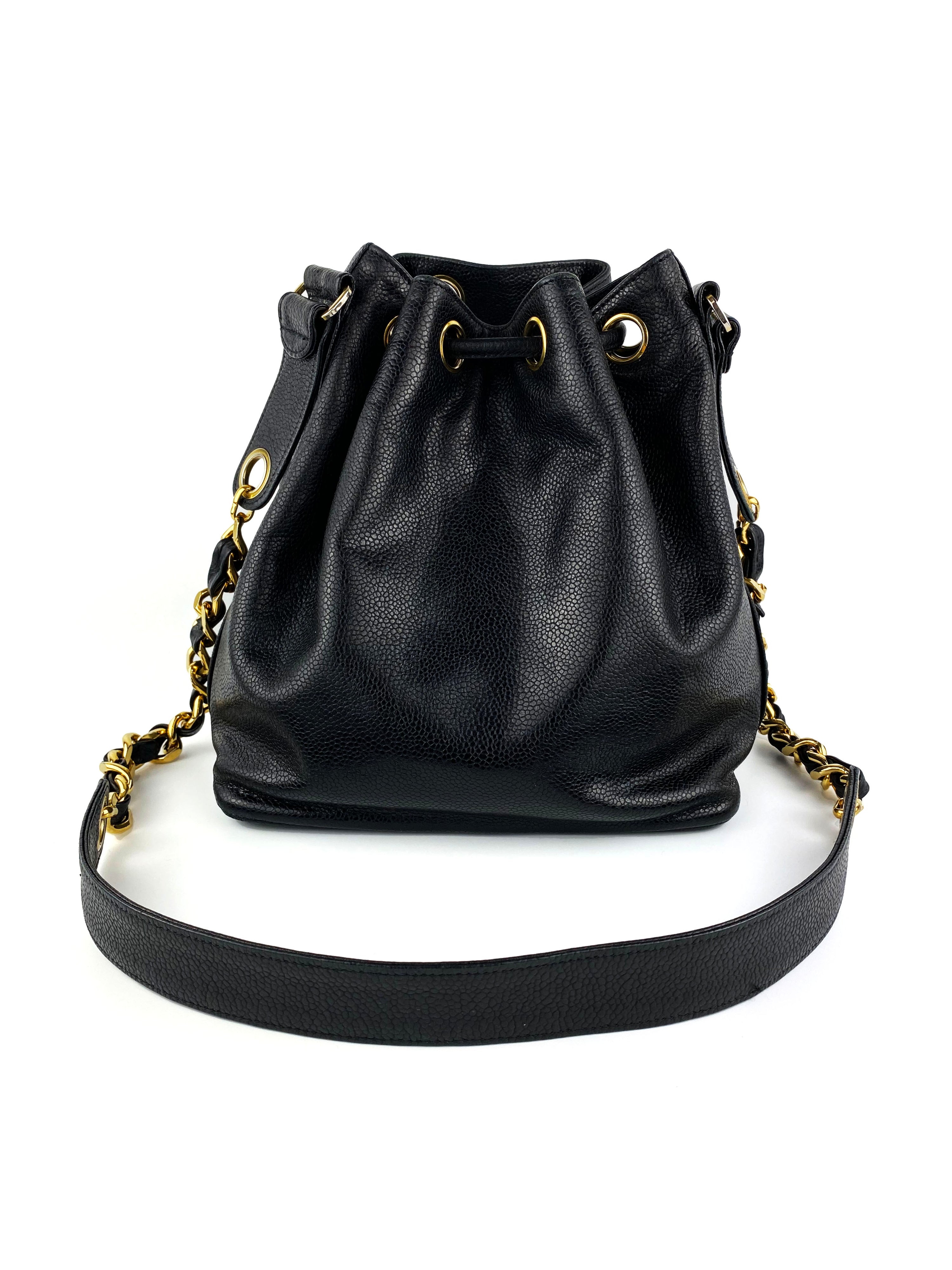 Chanel Vintage Drawstring Bucket Bag with Gold Baubles