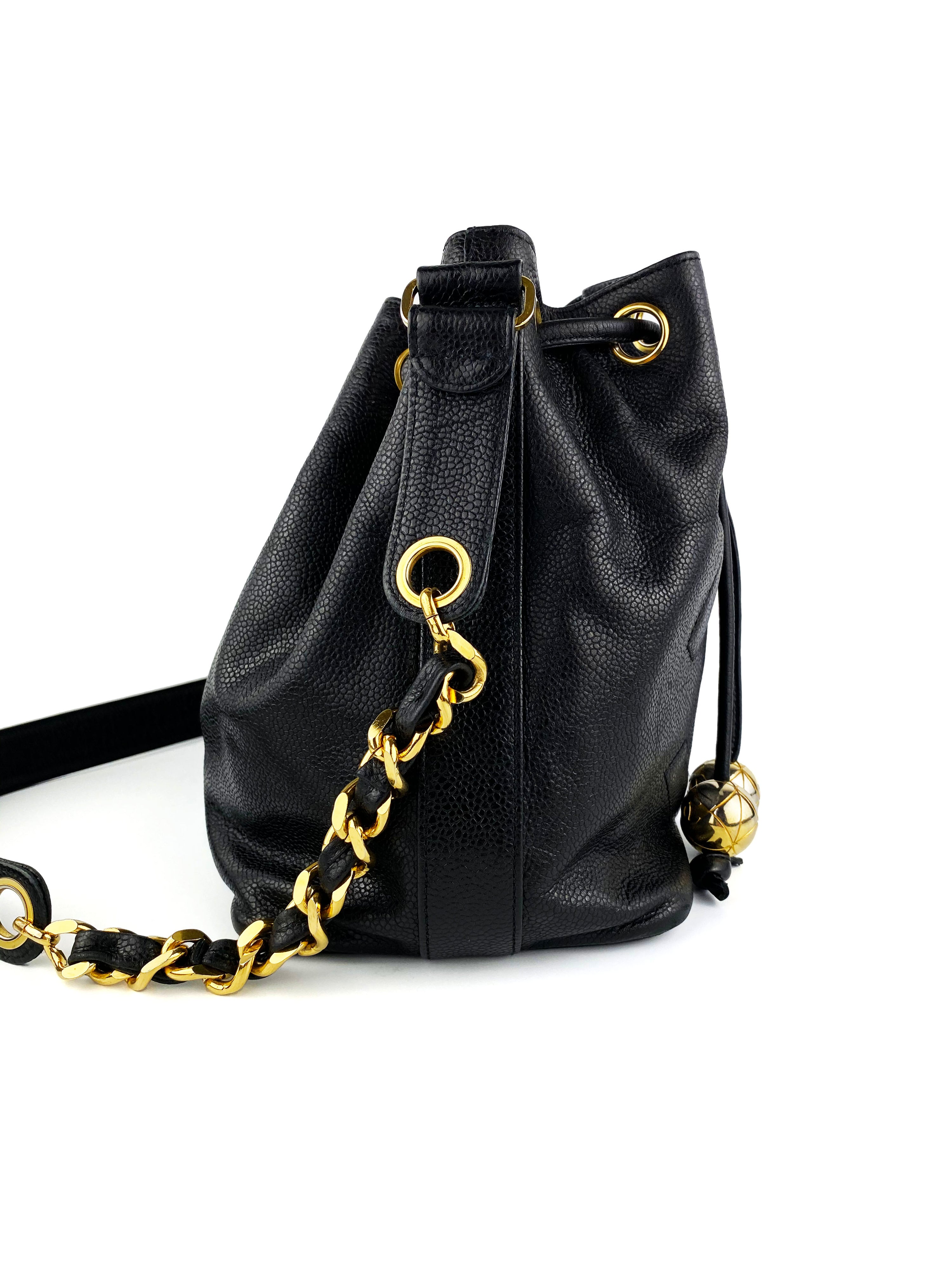 Chanel Vintage Drawstring Bucket Bag with Gold Baubles