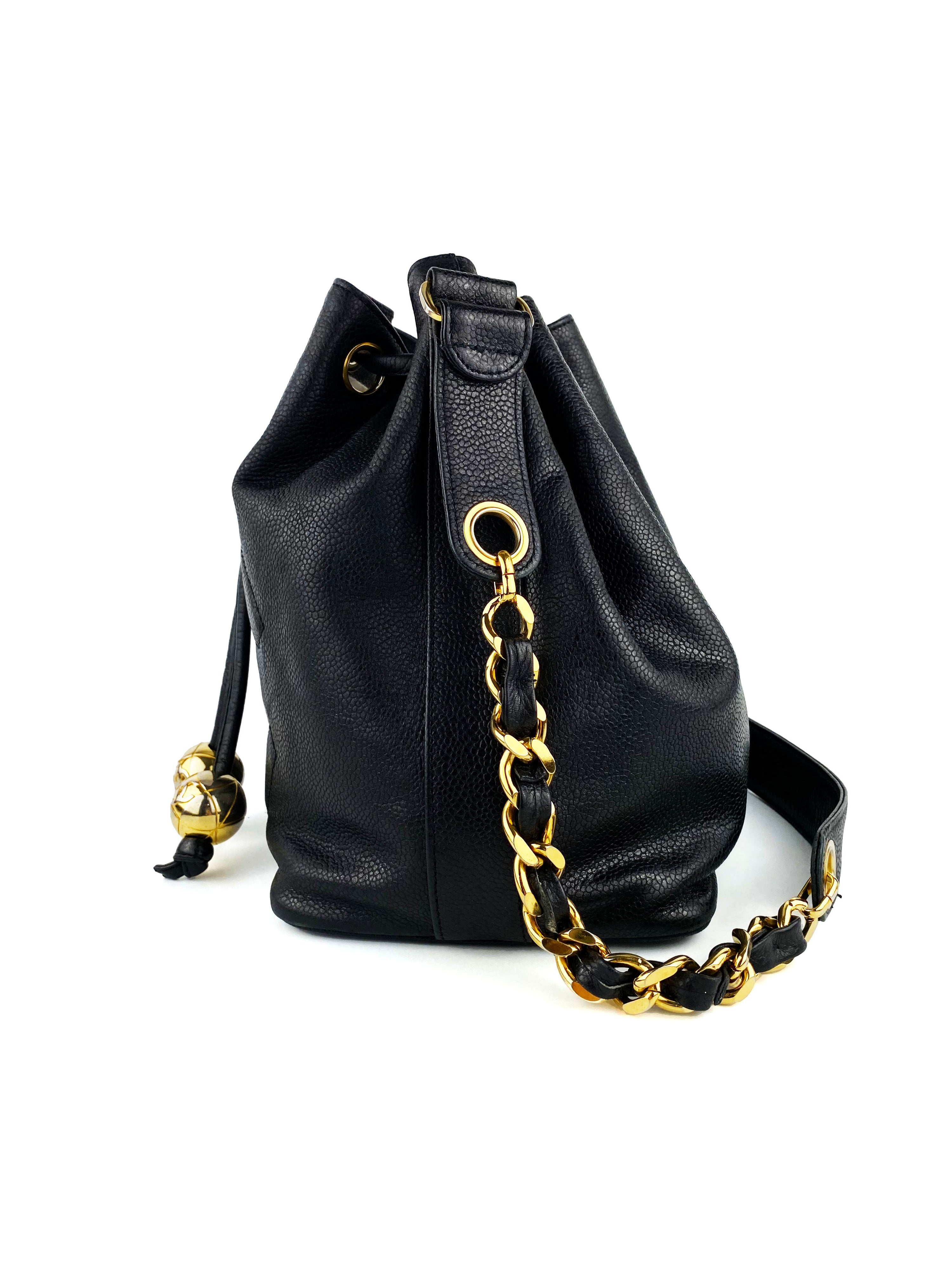 Chanel Vintage Drawstring Bucket Bag with Gold Baubles