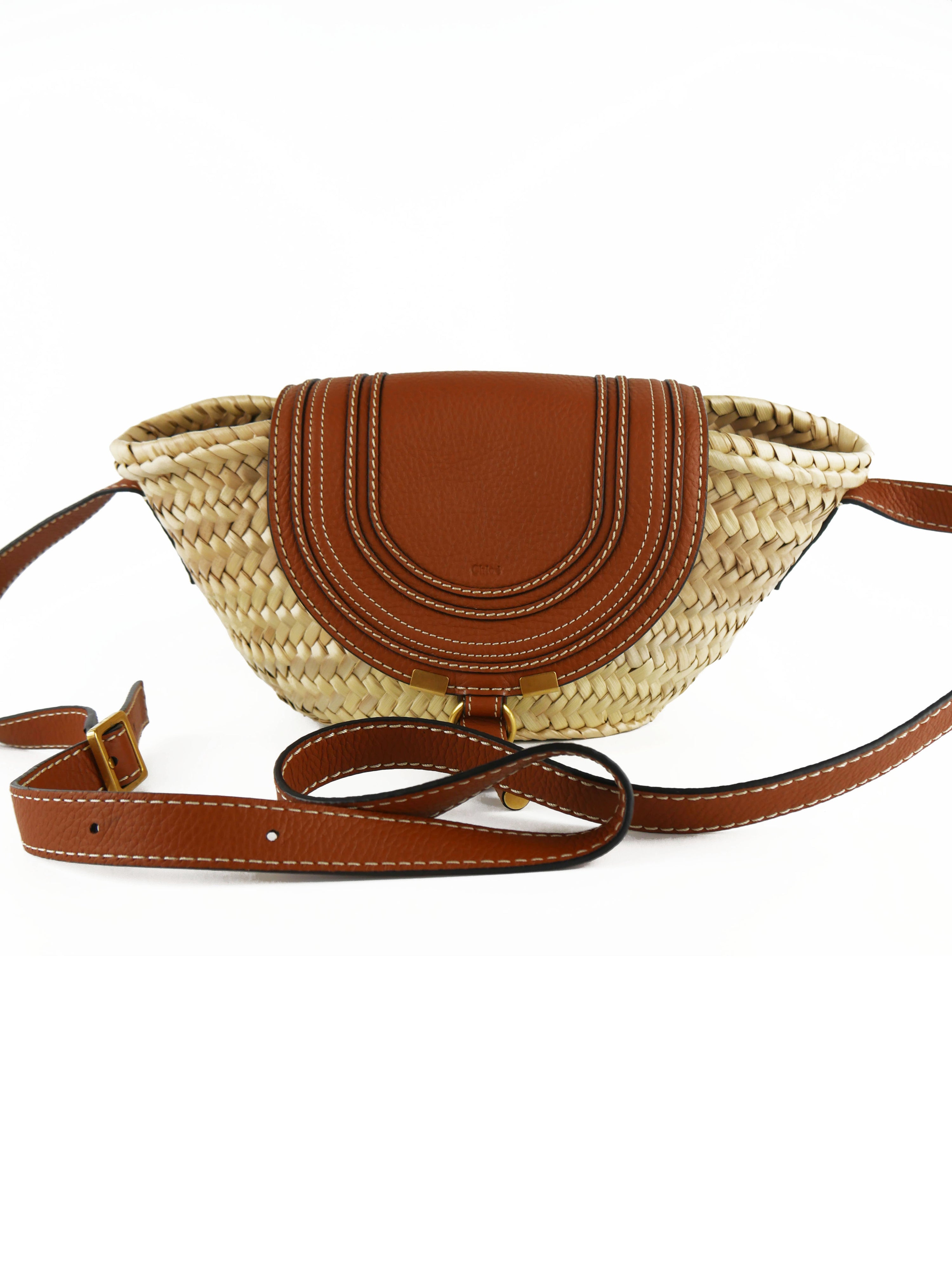 Chloe Beige Raffia Small Marcie Basket Bag