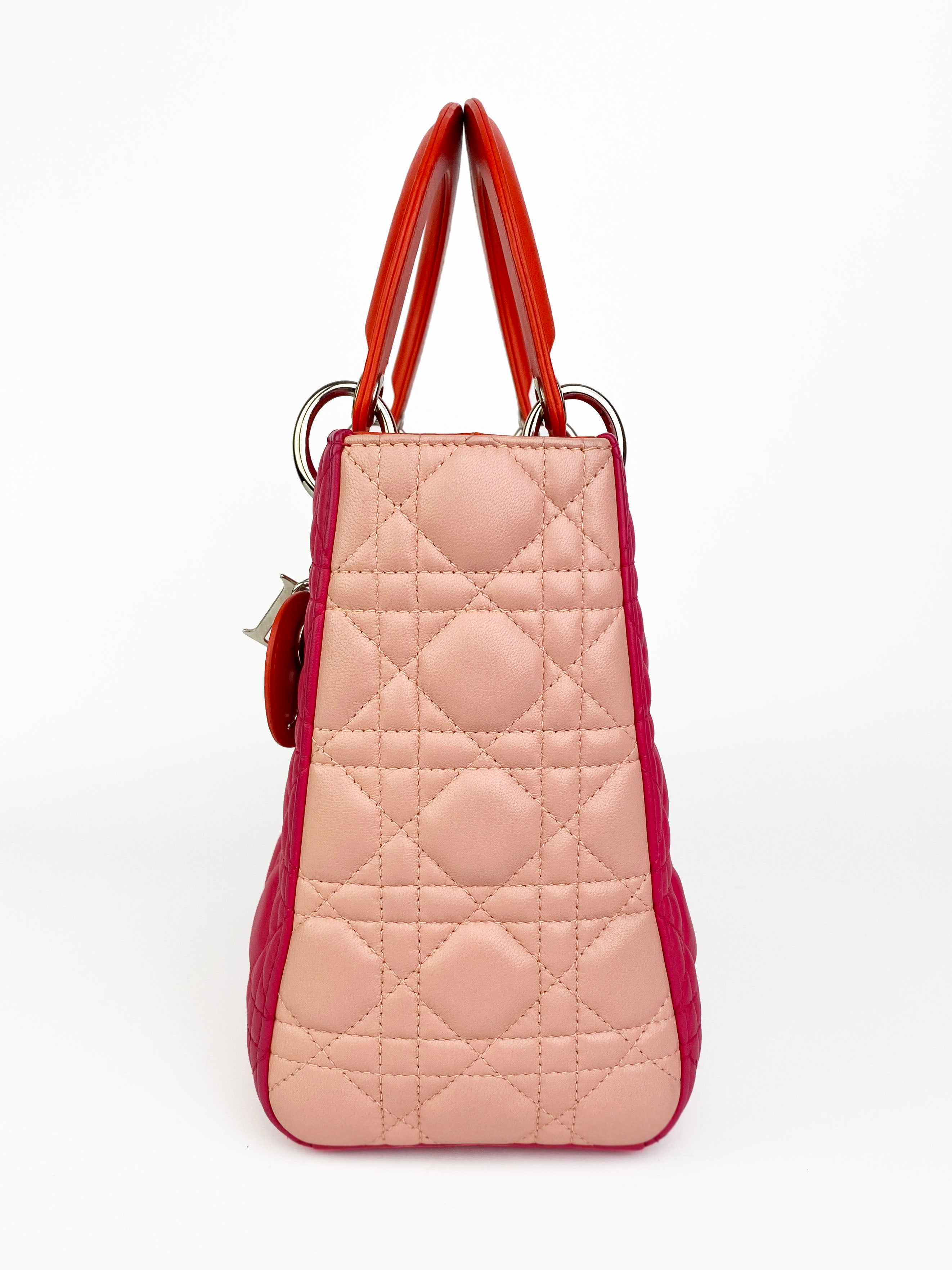 Christian Dior Orange 
Pink Colourblock Lady Dior Bag