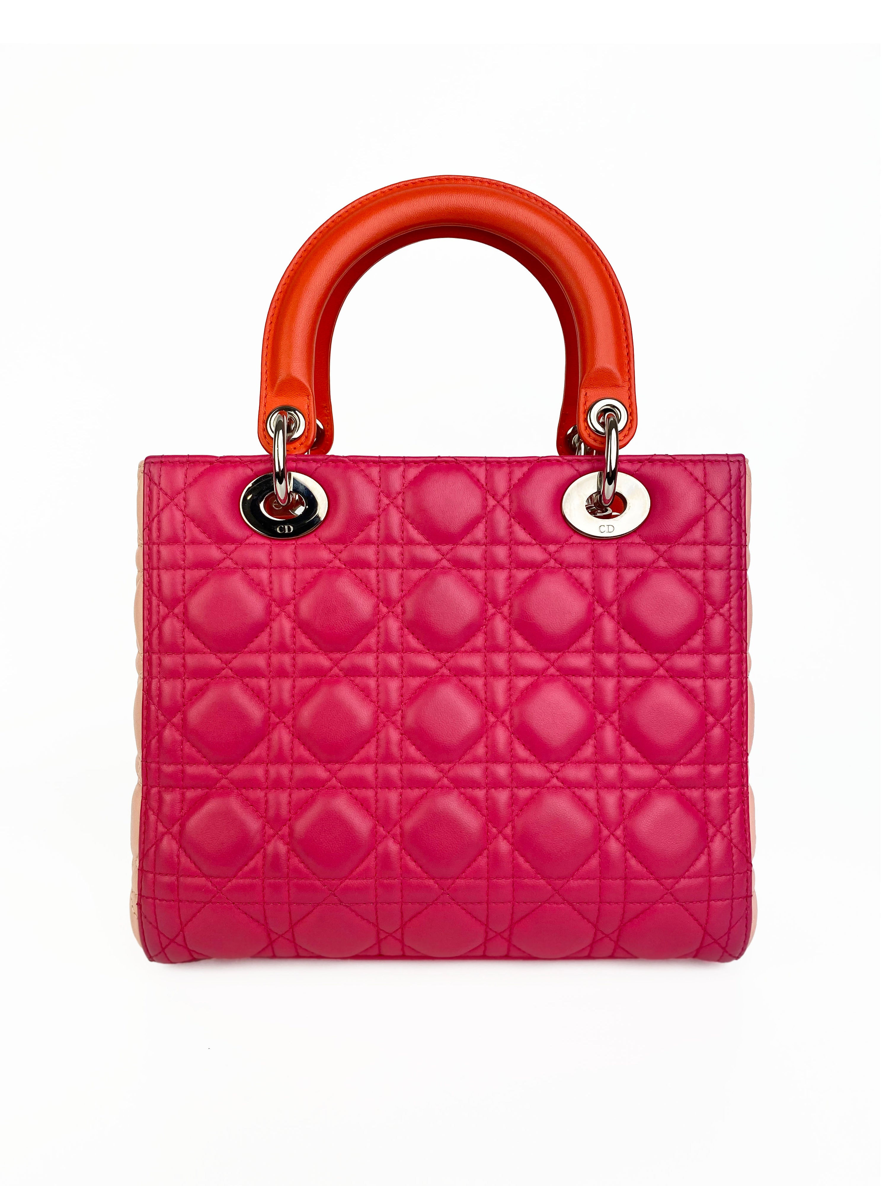 Christian Dior Orange 
Pink Colourblock Lady Dior Bag