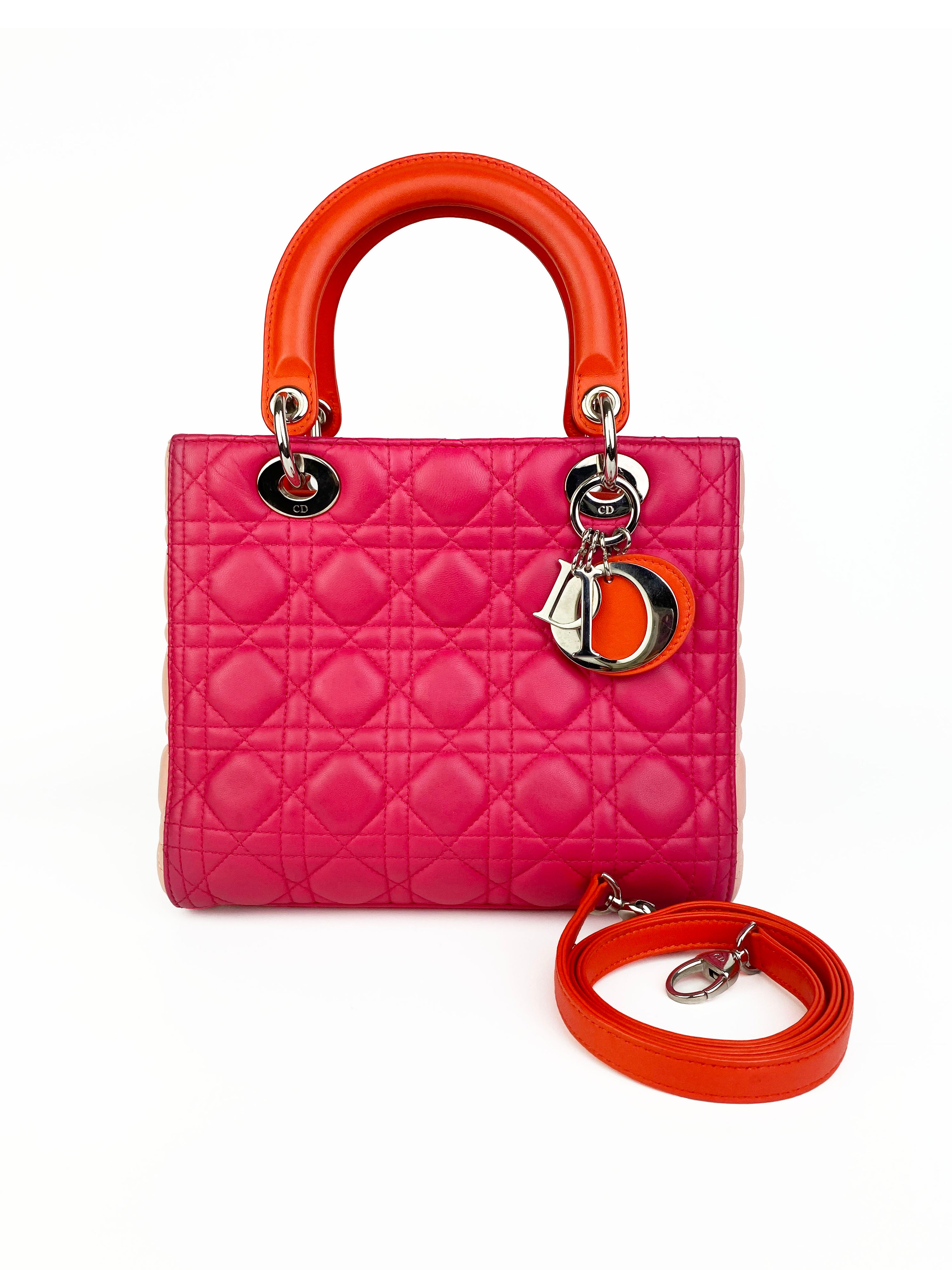 Christian Dior Orange 
Pink Colourblock Lady Dior Bag