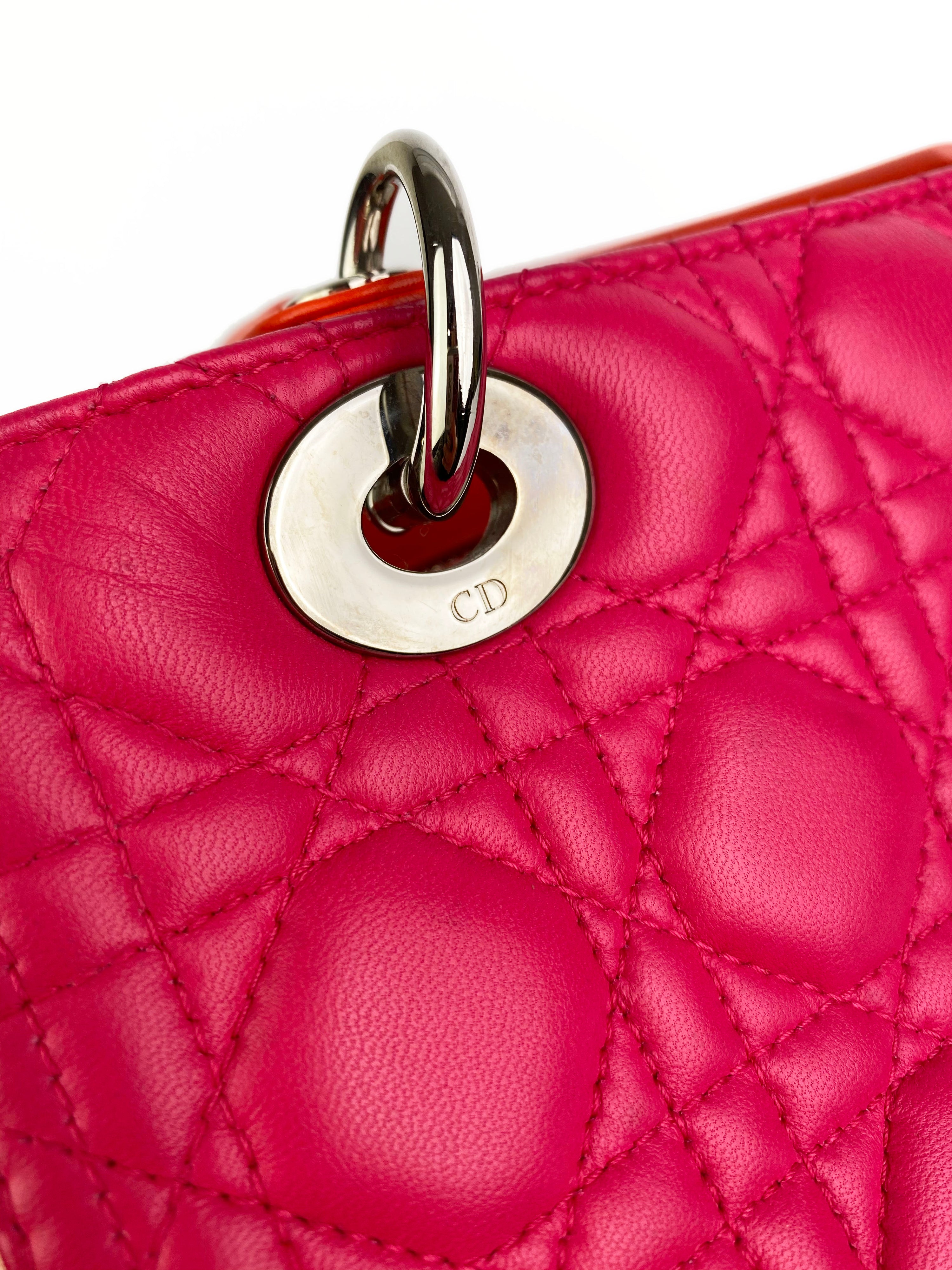 Christian Dior Orange 
Pink Colourblock Lady Dior Bag