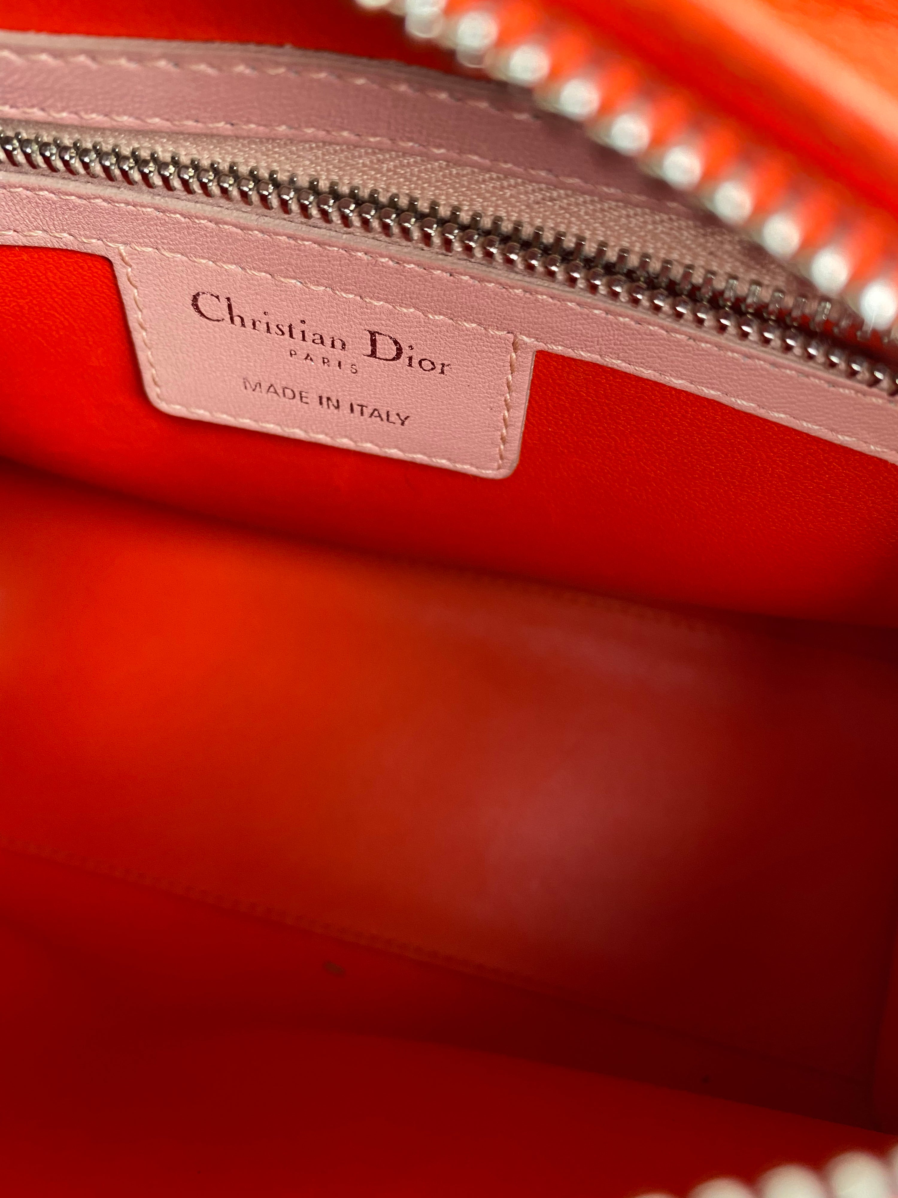 Christian Dior Orange 
Pink Colourblock Lady Dior Bag