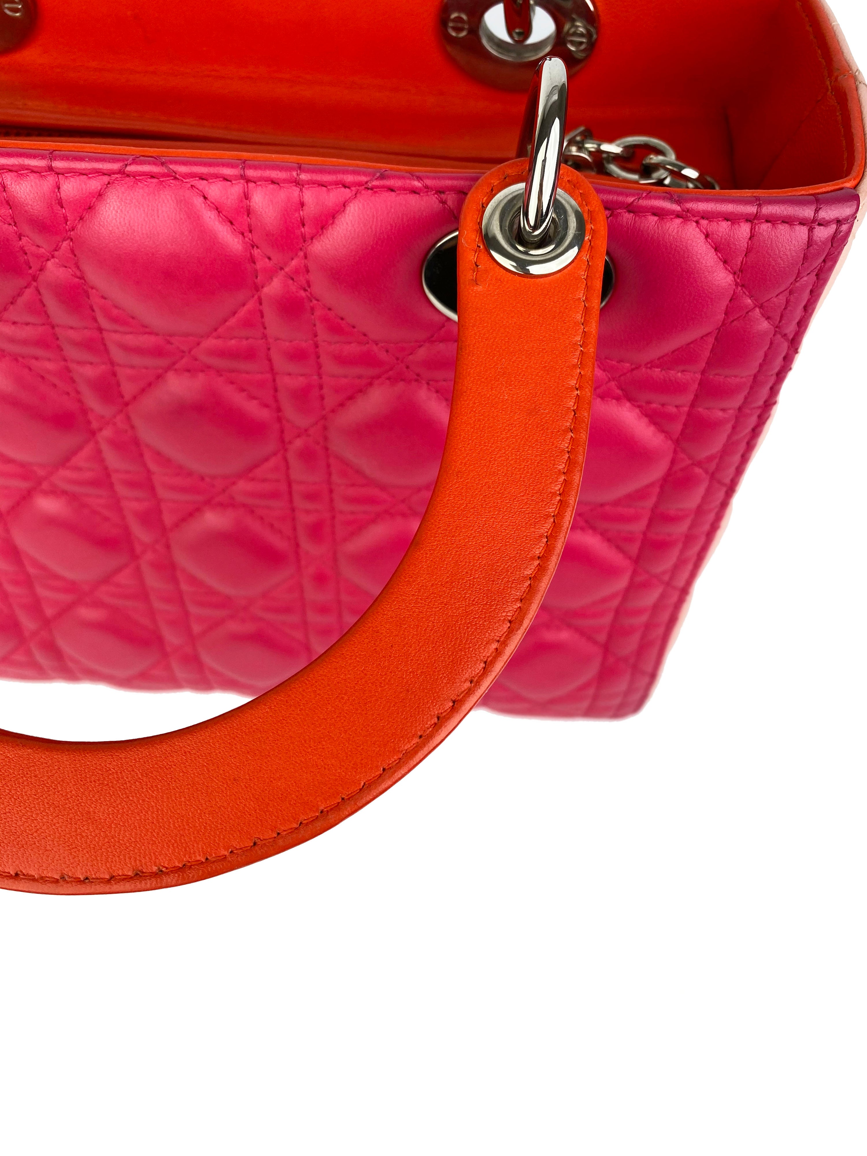 Christian Dior Orange 
Pink Colourblock Lady Dior Bag