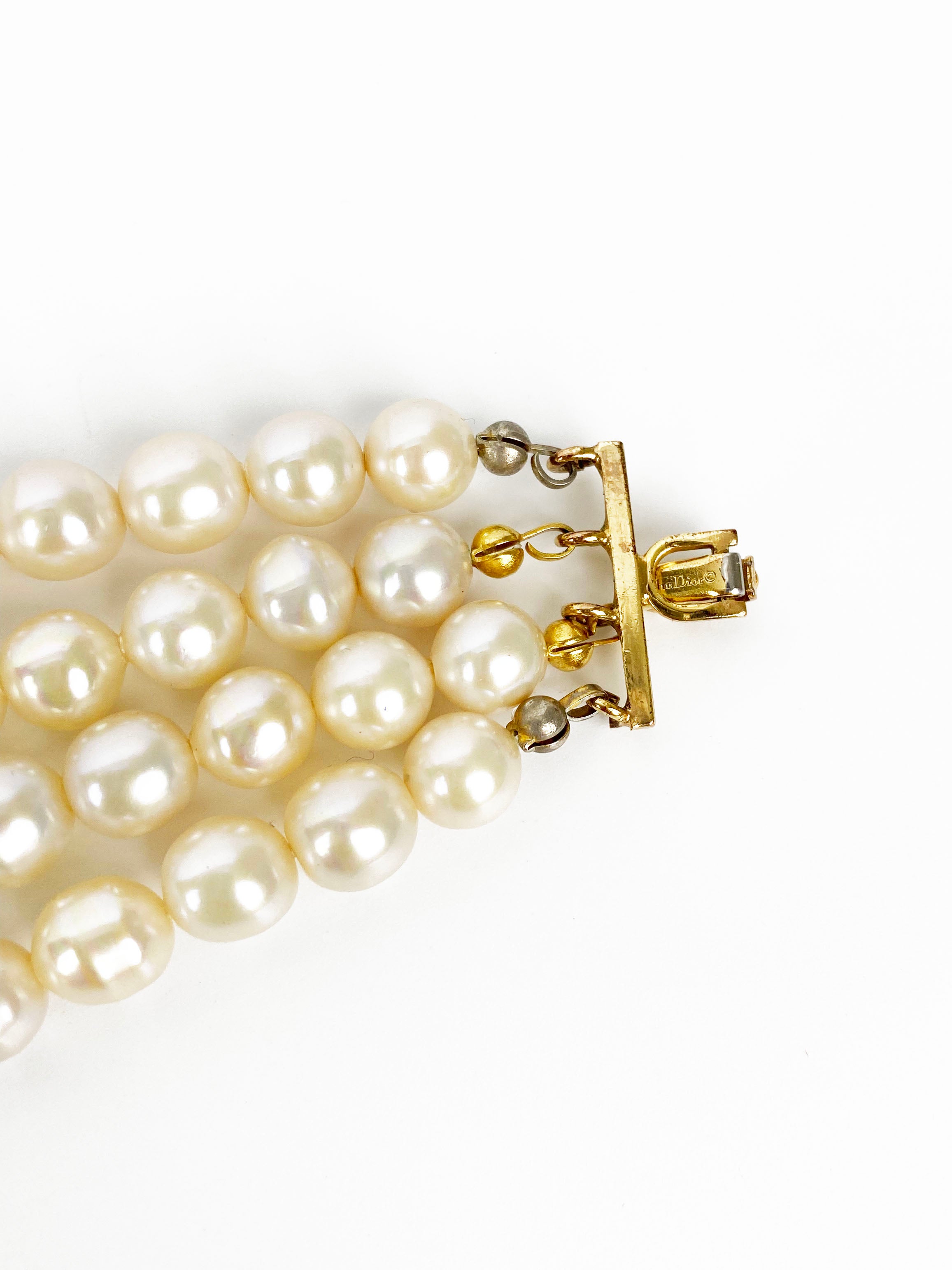 Dior Faux Pearl Choker Necklace with Flower