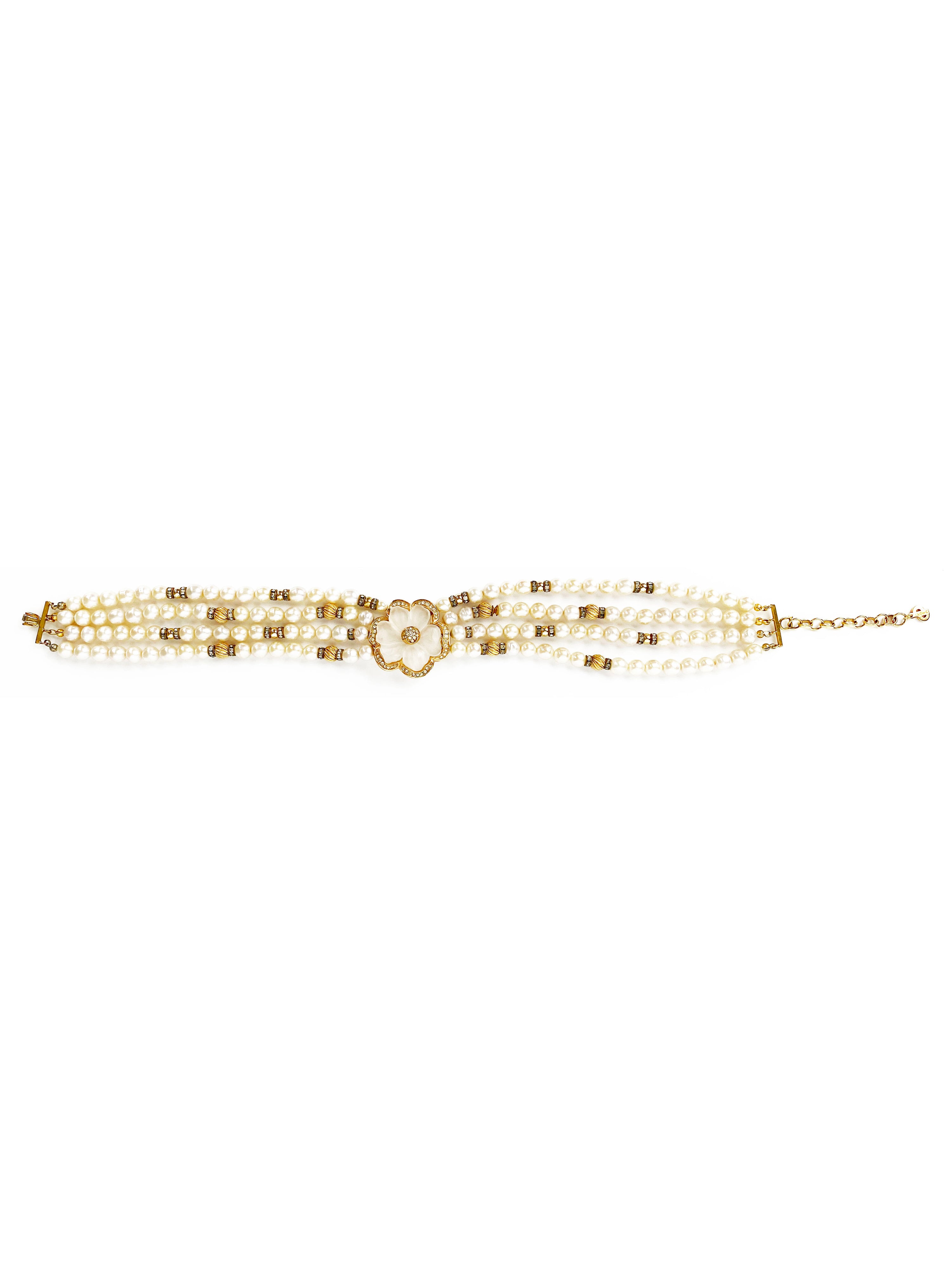 Dior Faux Pearl Choker Necklace with Flower