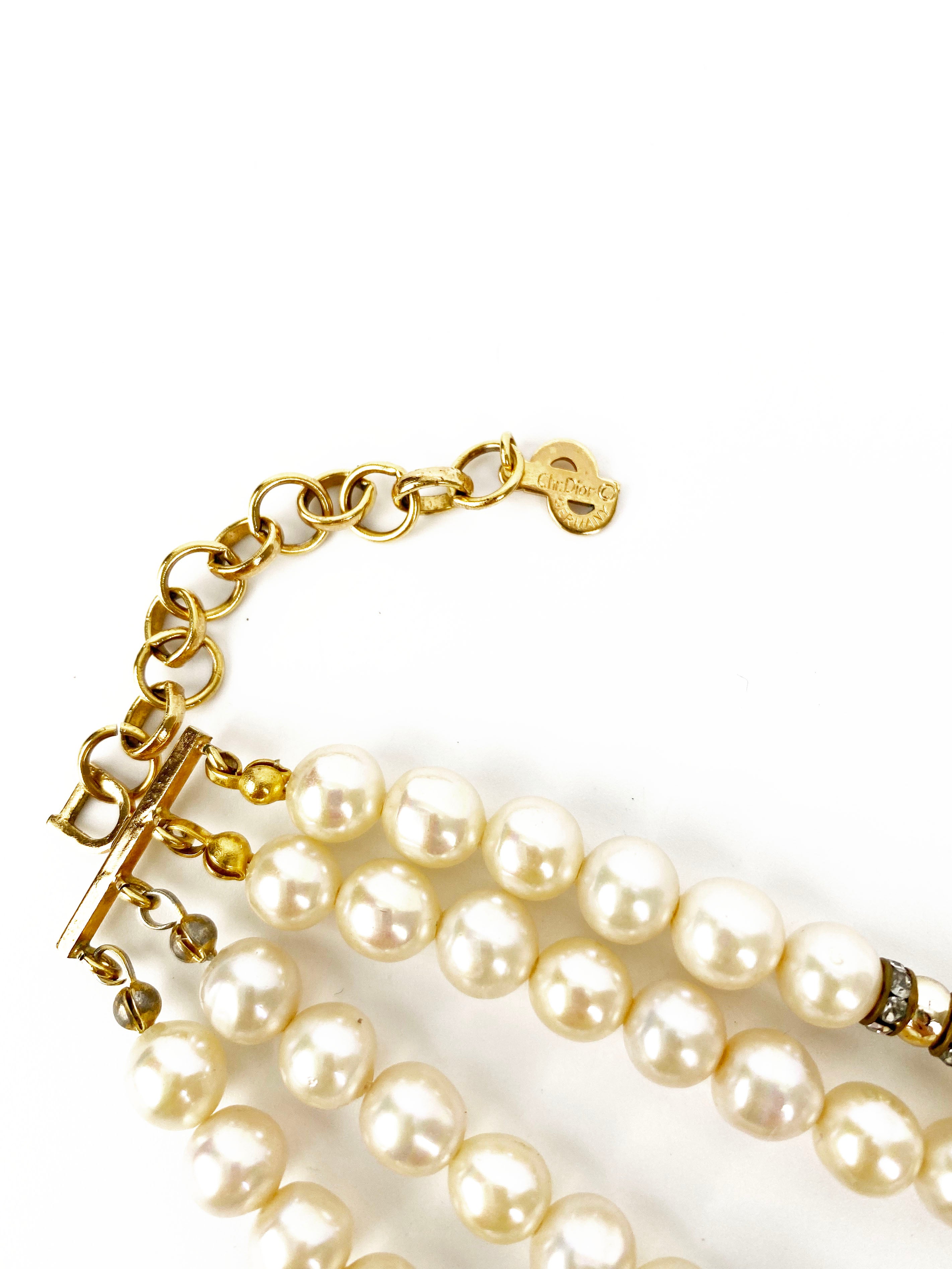 Dior Faux Pearl Choker Necklace with Flower