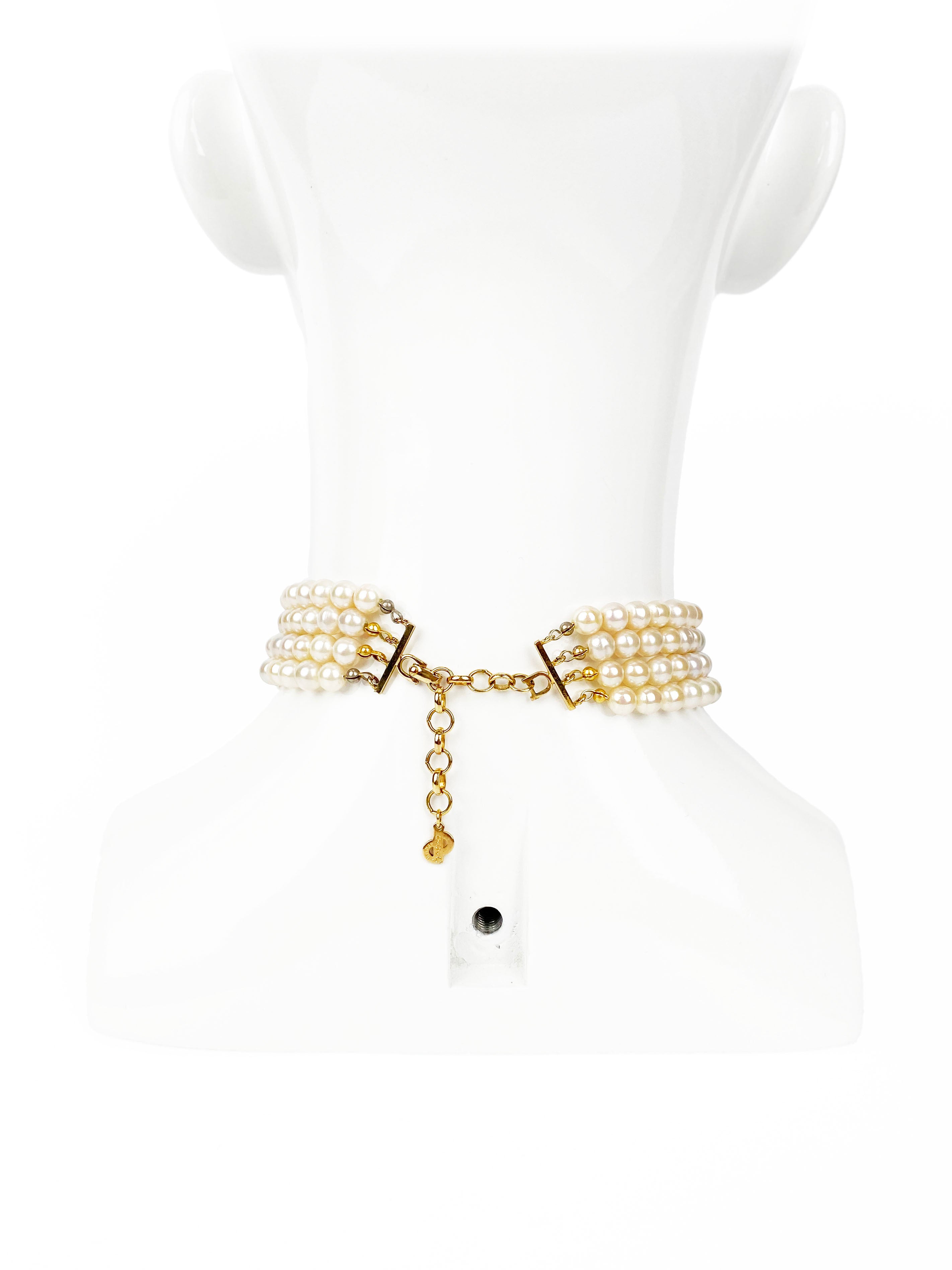 Dior Faux Pearl Choker Necklace with Flower