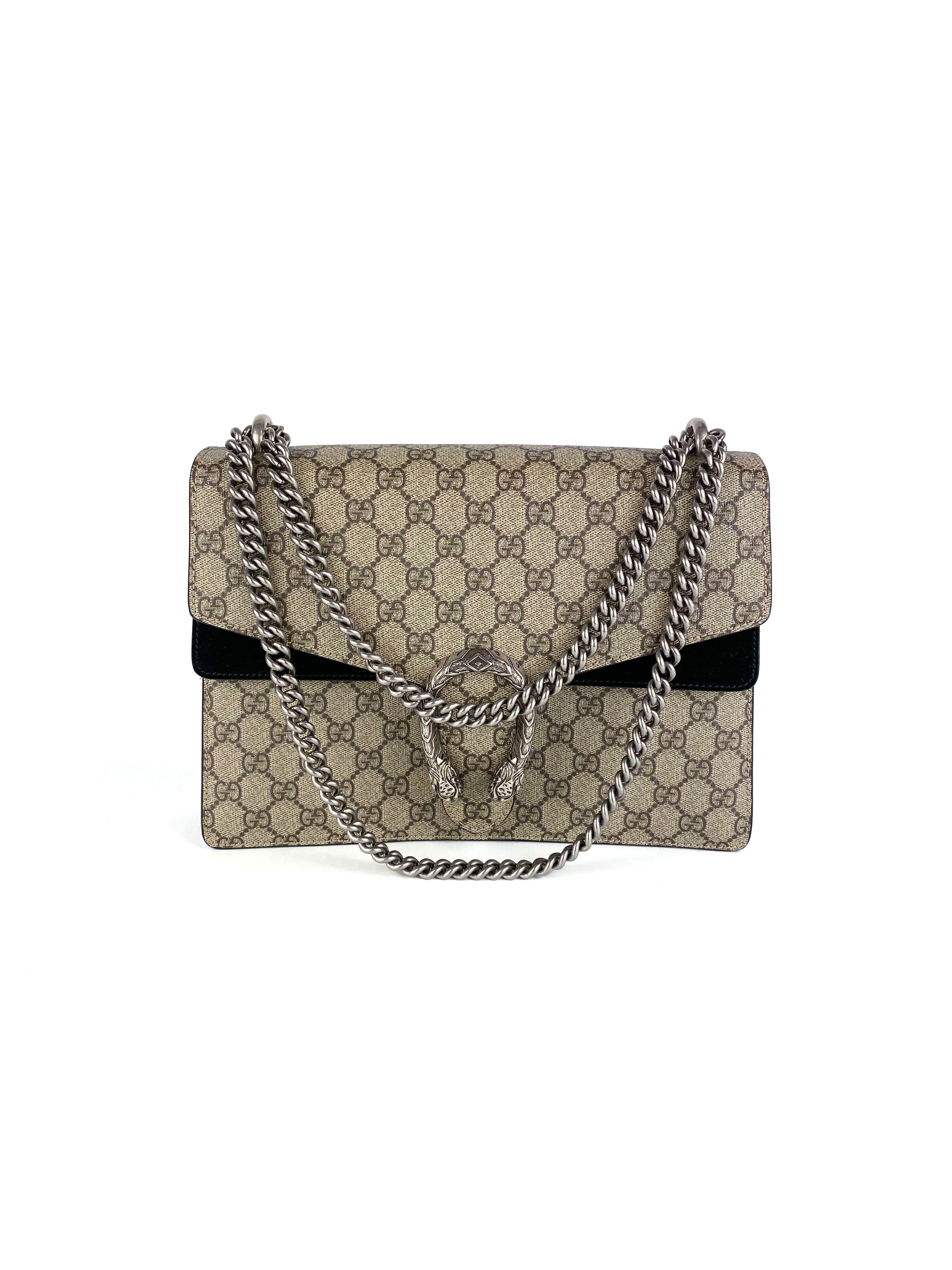 Gucci Dionysus Monogram Bag with Black Suede Trim