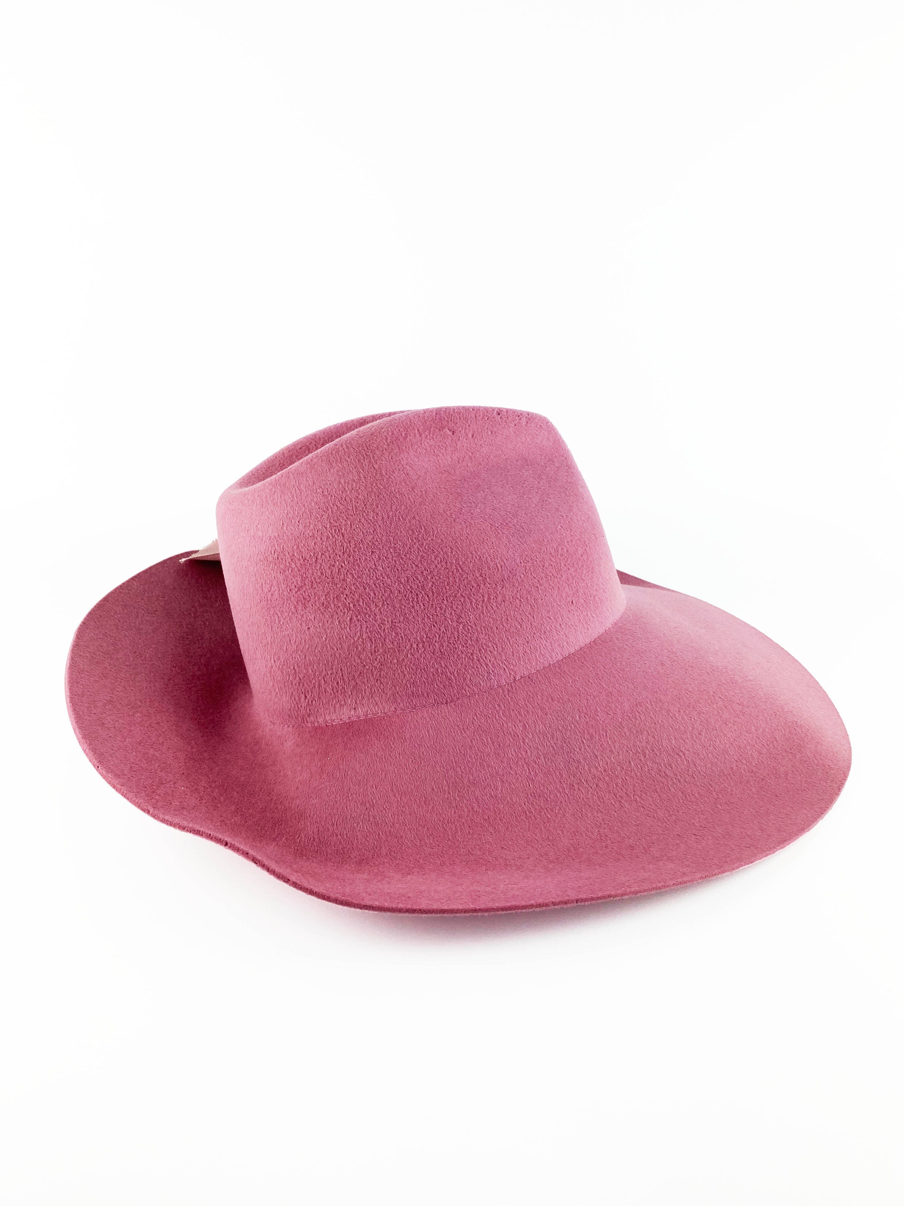 Gucci Pink Wide Brim Felt Hat with Flowers 56