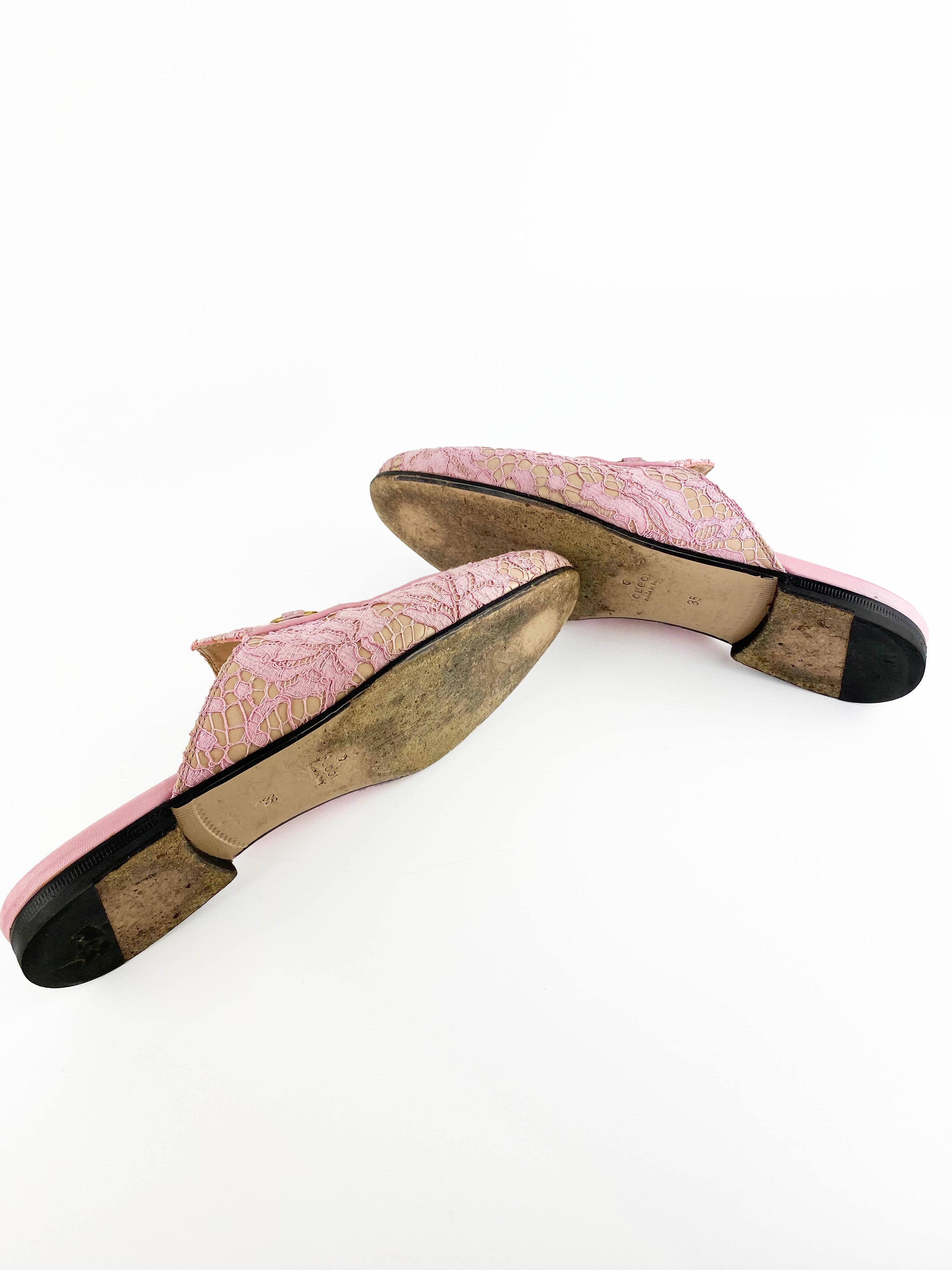 Gucci Pink Princetown Cloth Flats 36