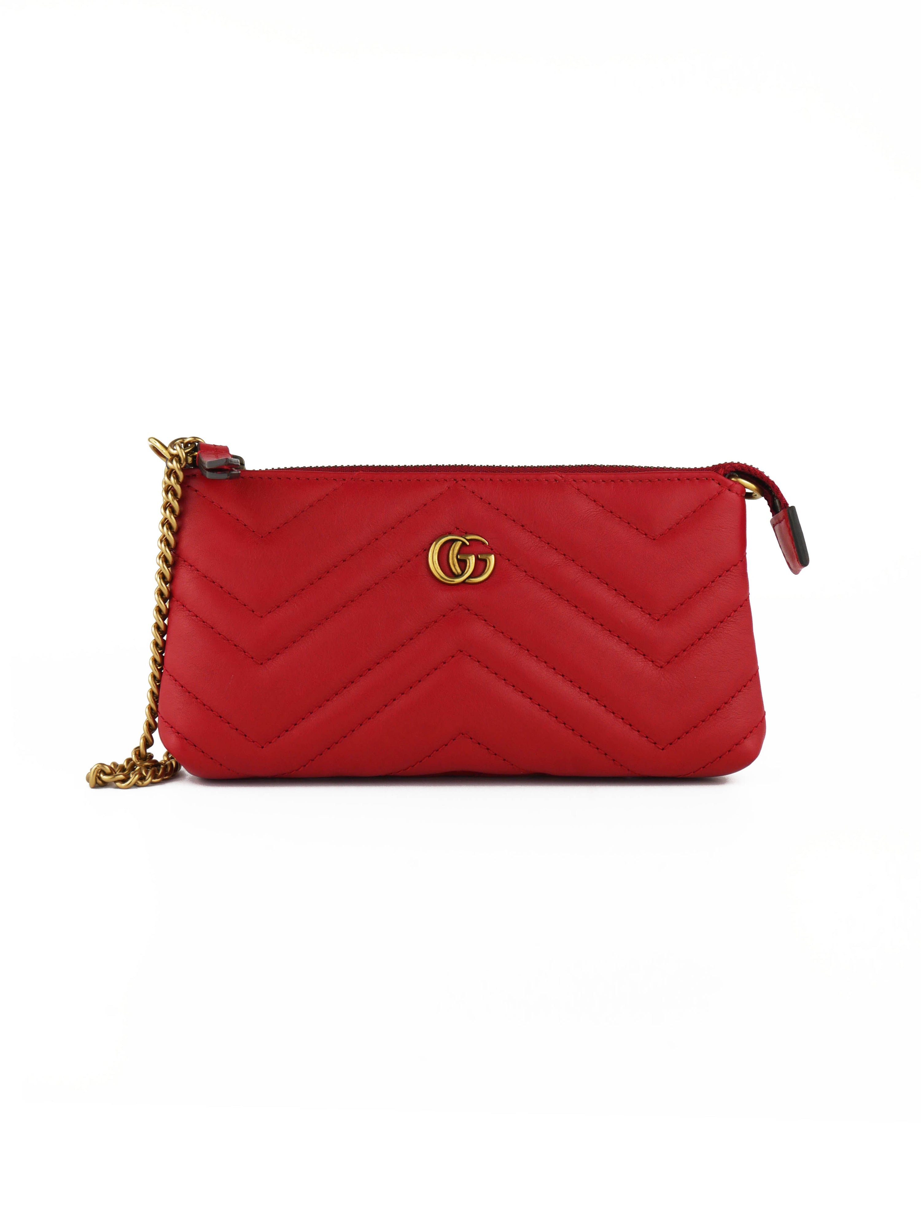 Gucci GG Red Quilted Wallet with Chain