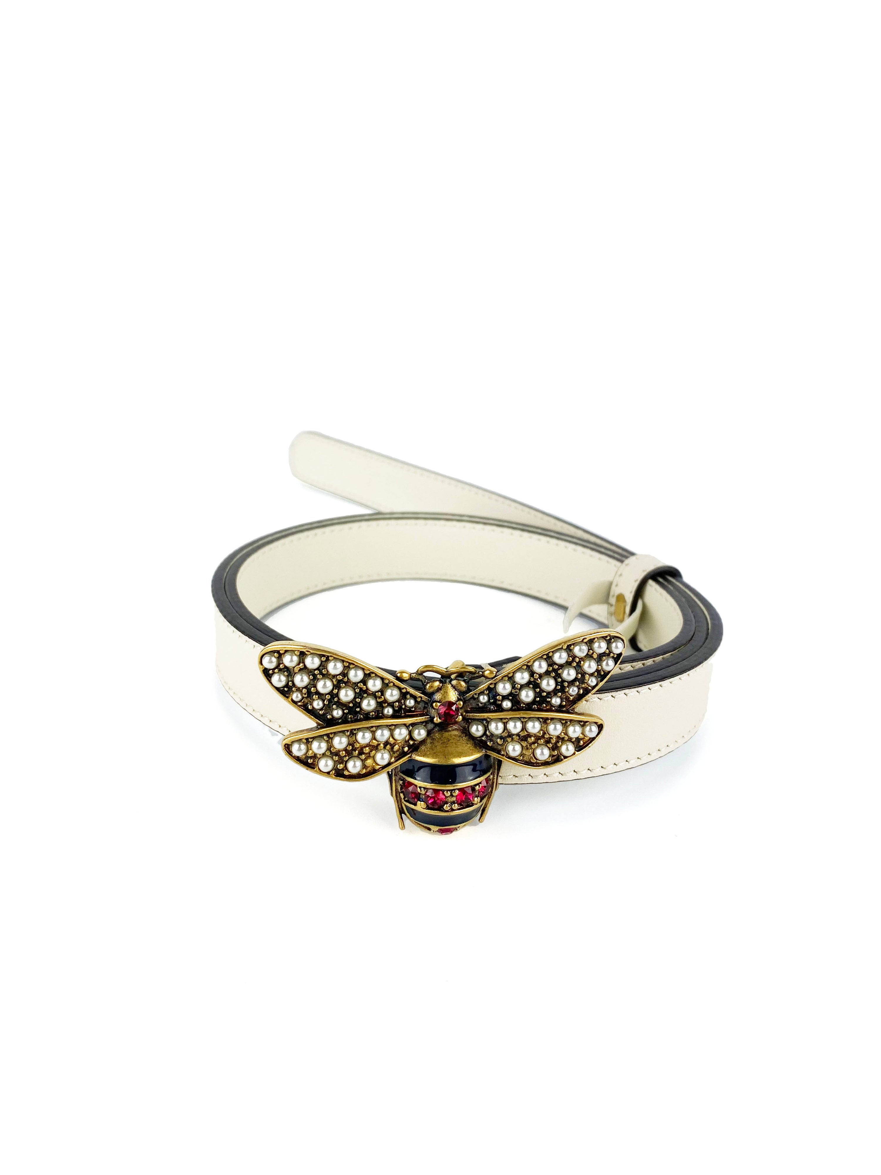 Gucci White Queen Margaret Bee Belt