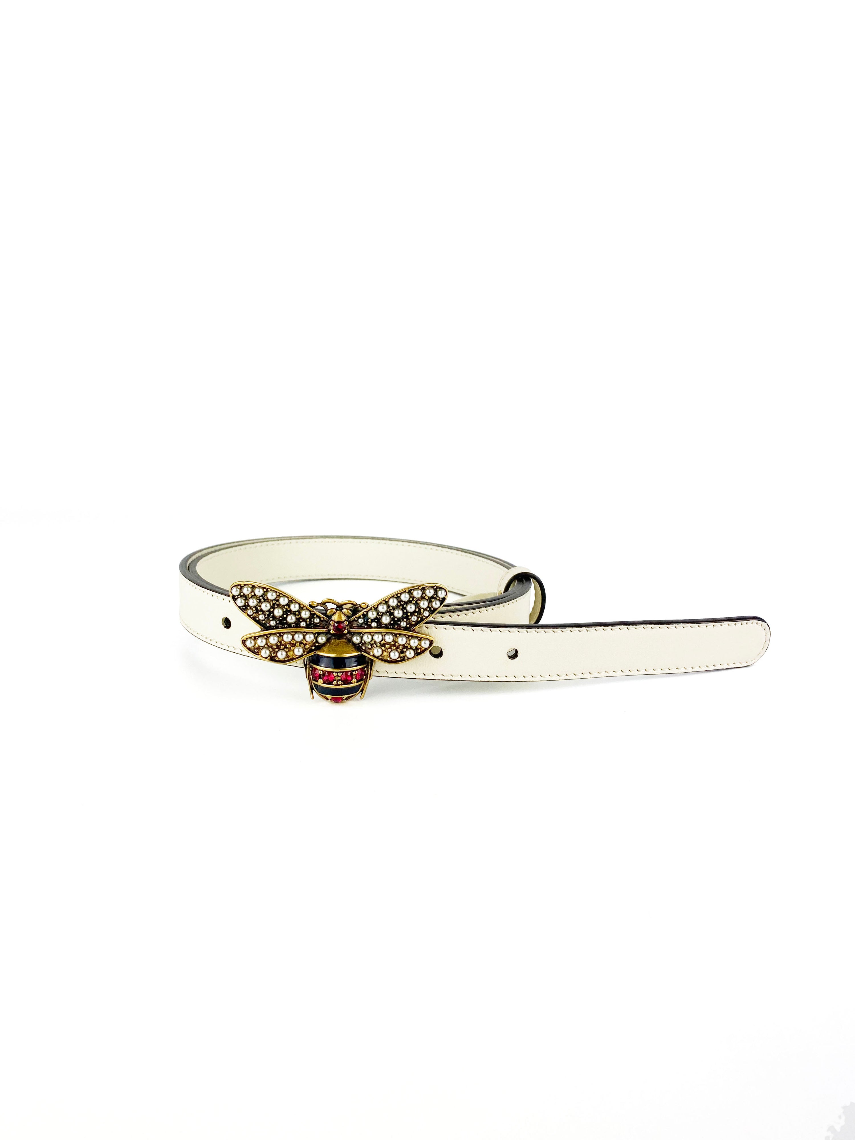 Gucci White Queen Margaret Bee Belt