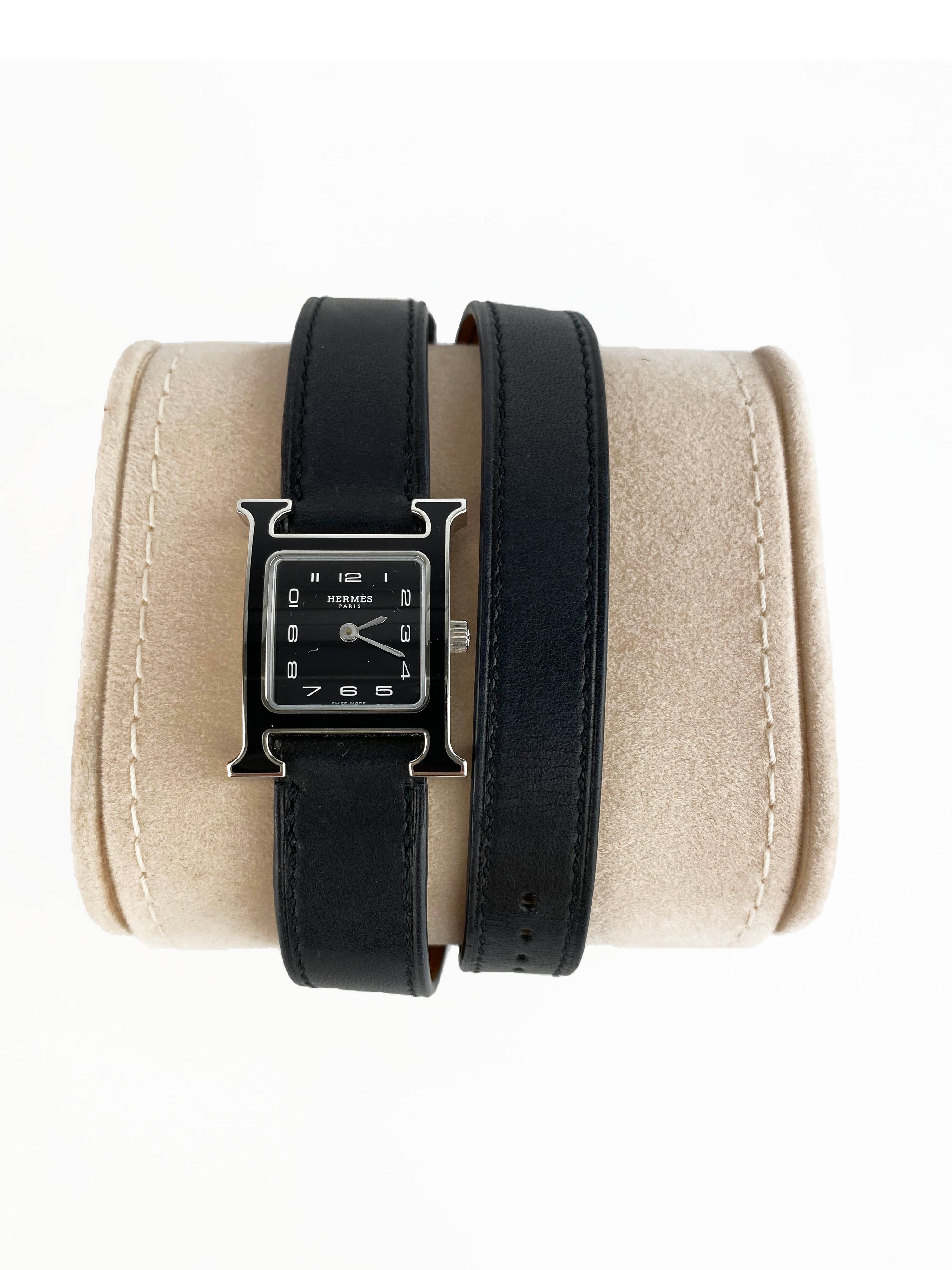 Hermes Black H Heure Watch 21x21mm