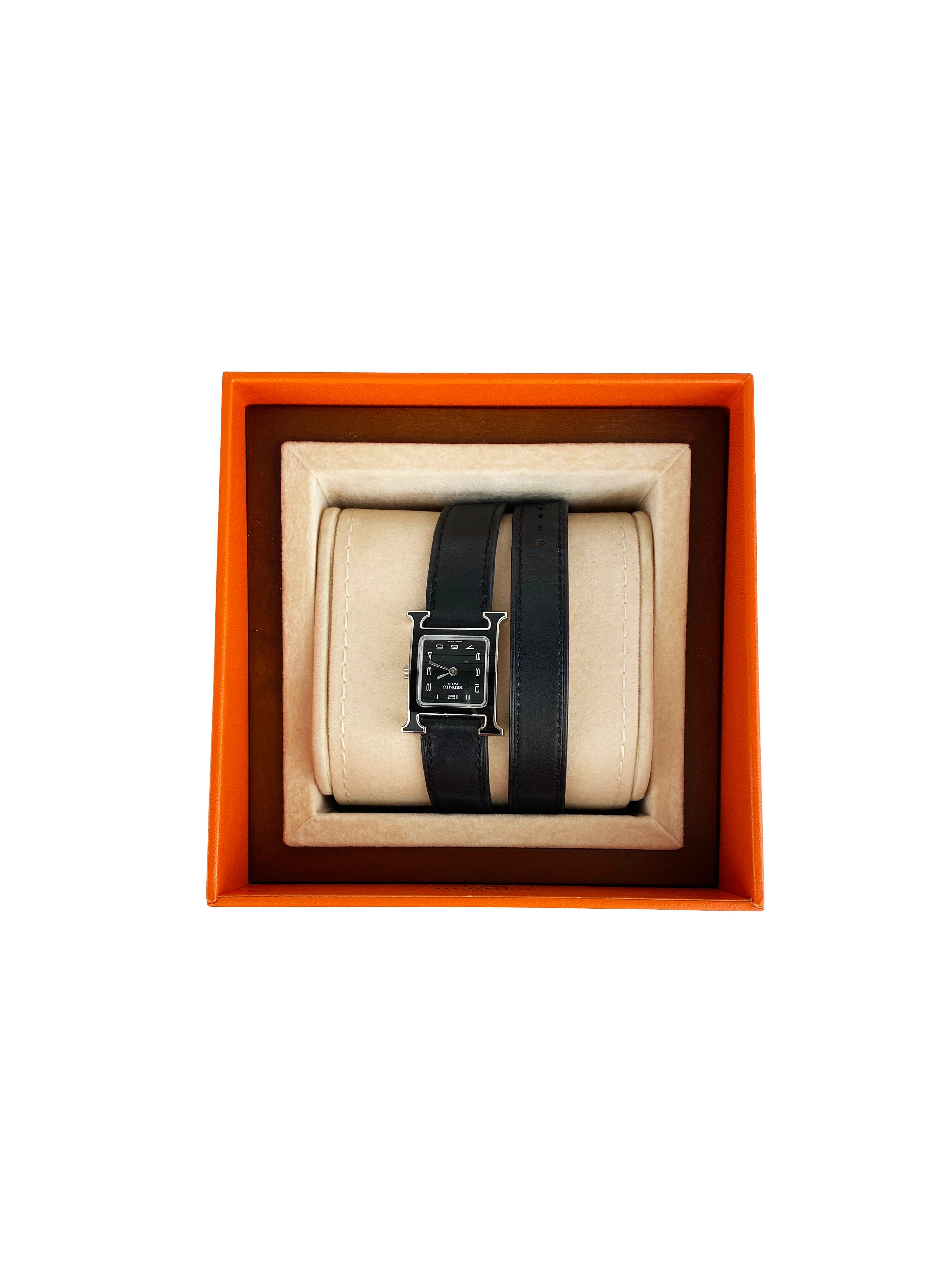 Hermes Black H Heure Watch 21x21mm