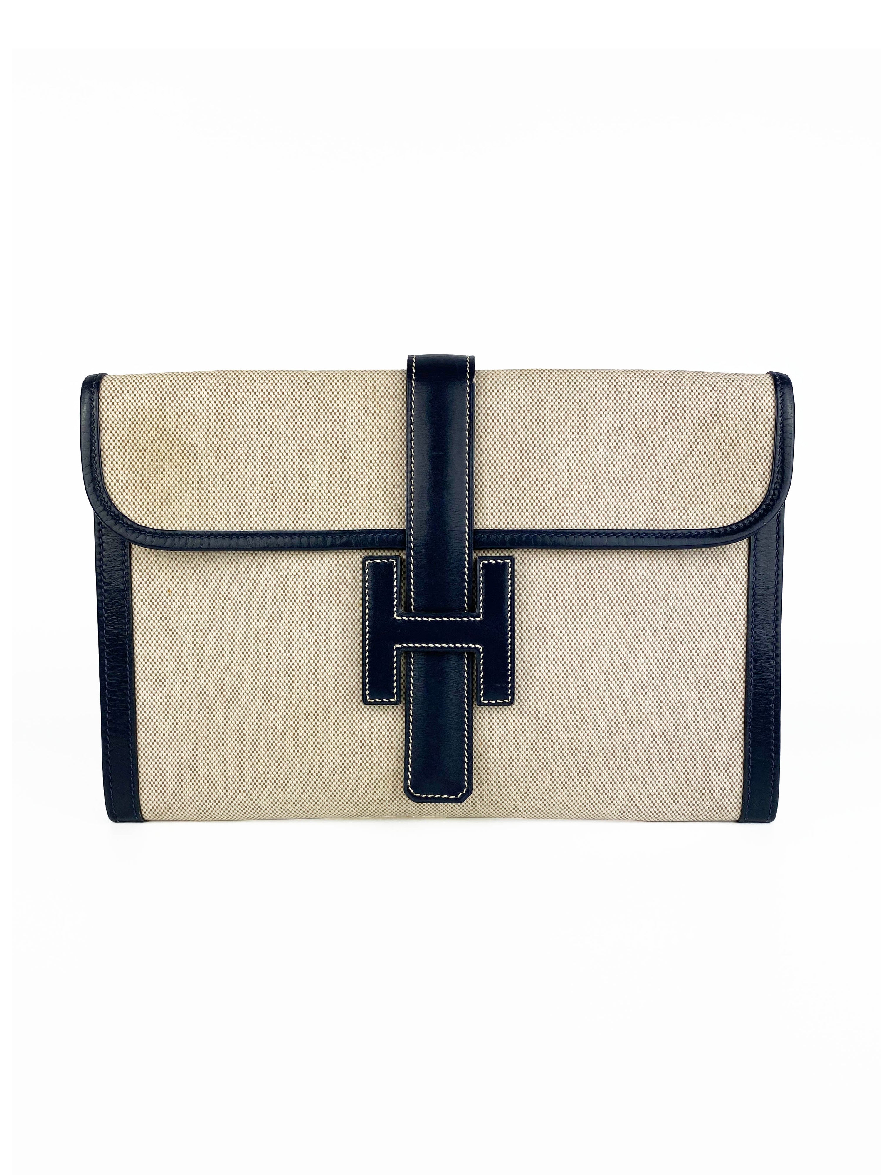 Hermes Vintage Jige White Canvas Clutch