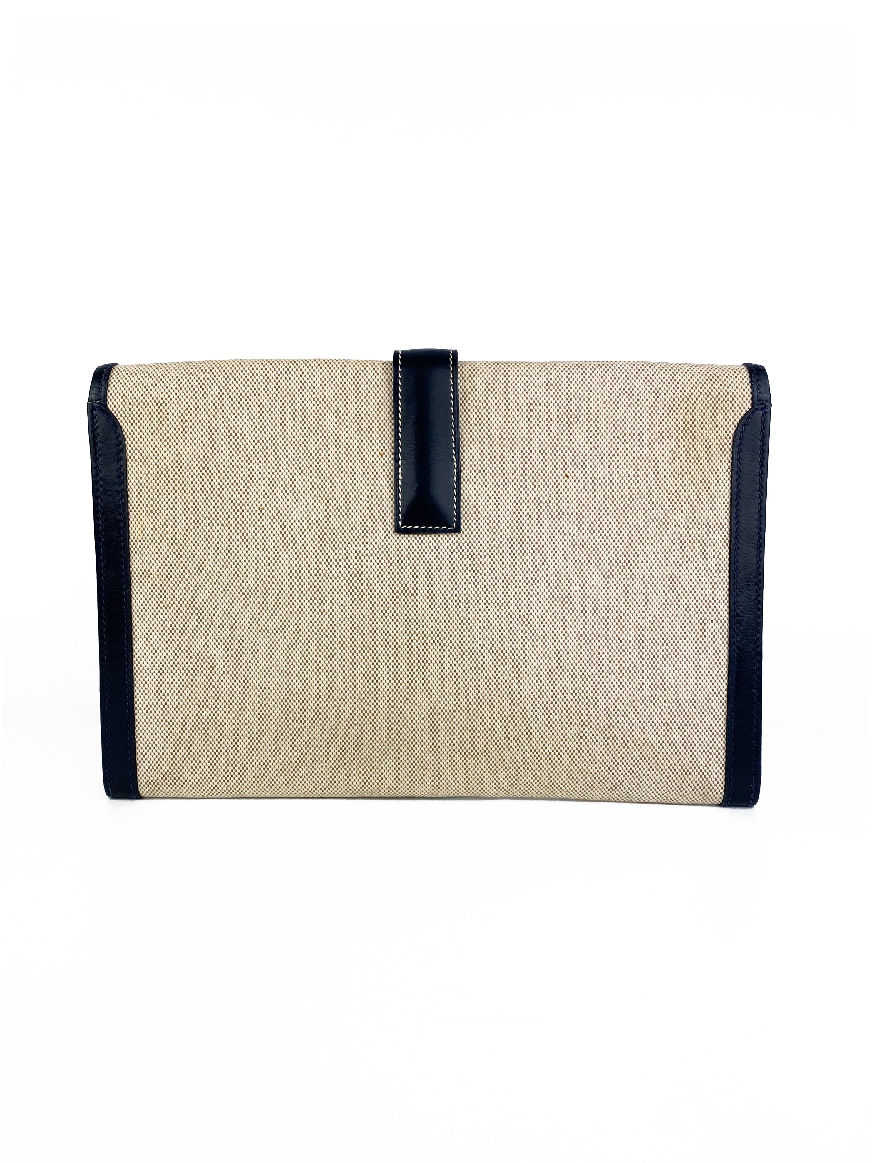 Hermes Vintage Jige White Canvas Clutch