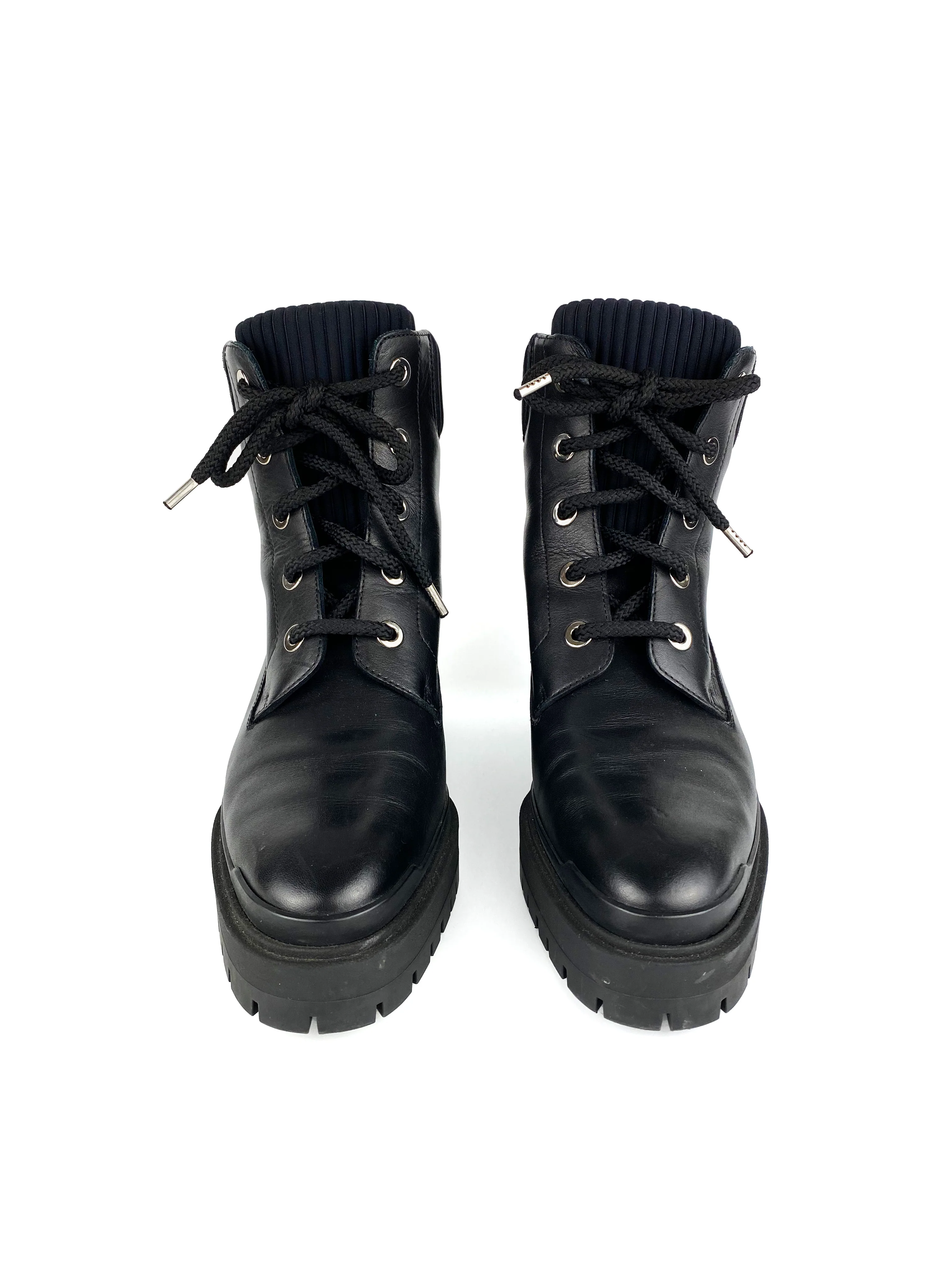 Hermes Black Lace Up Leather Boots
