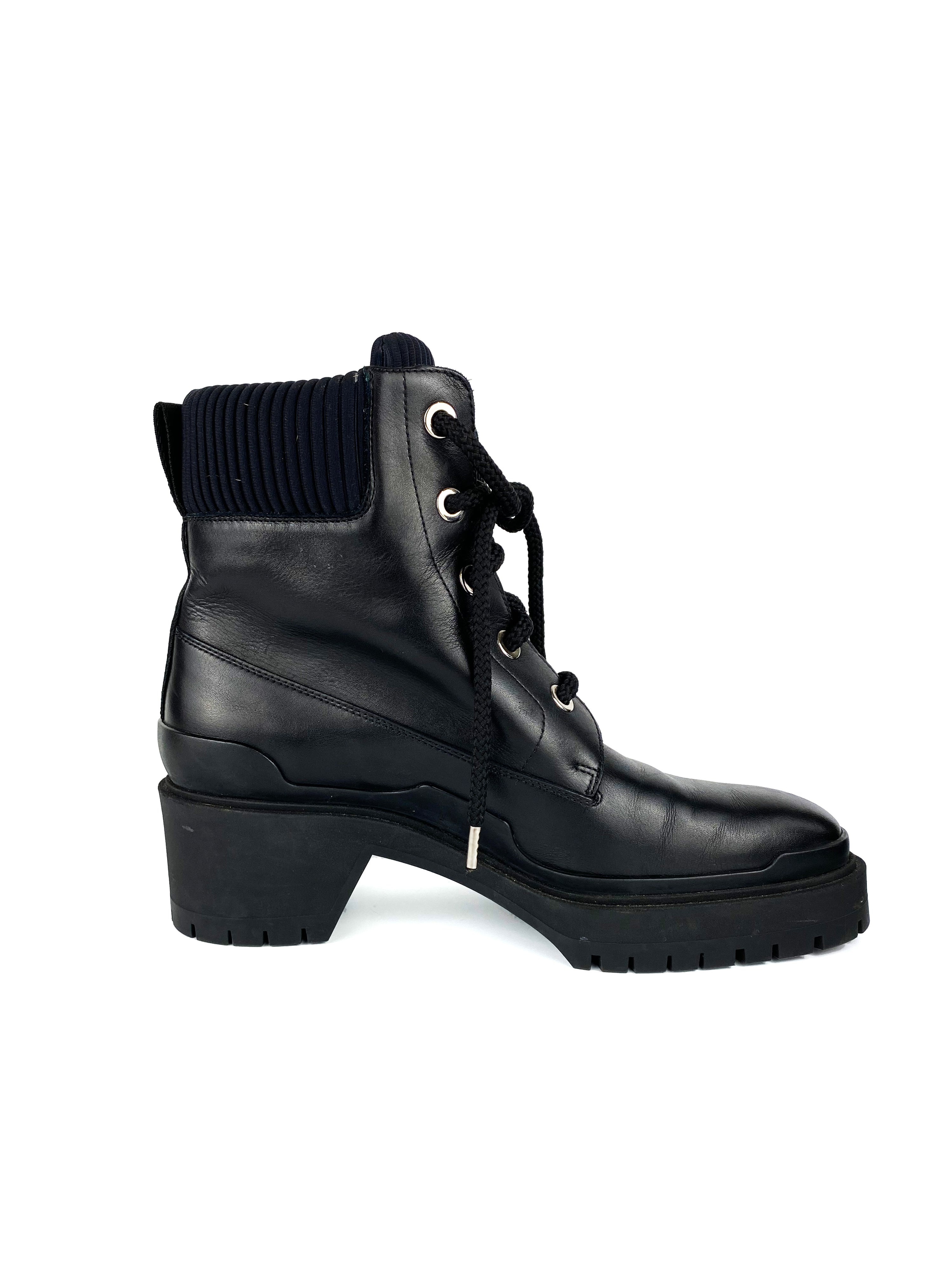 Hermes Black Lace Up Leather Boots