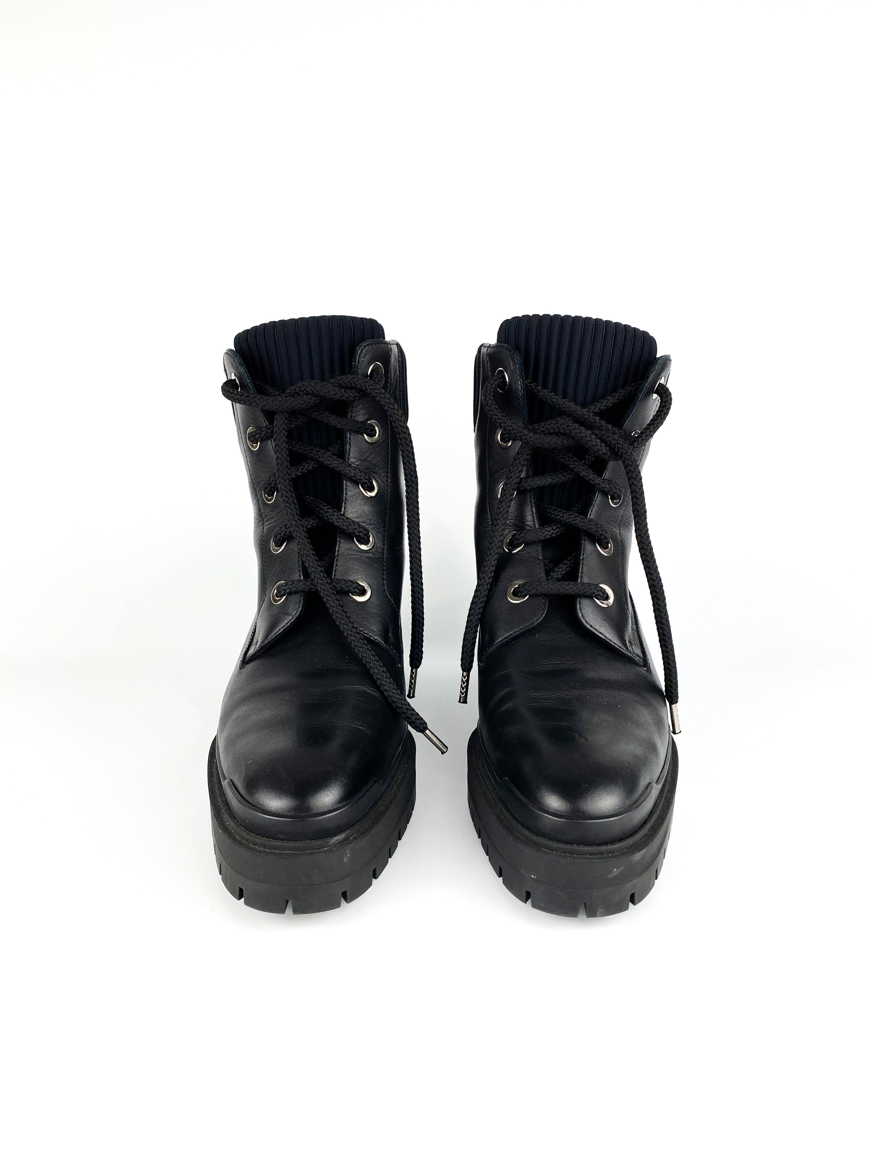 Hermes Black Lace Up Leather Boots