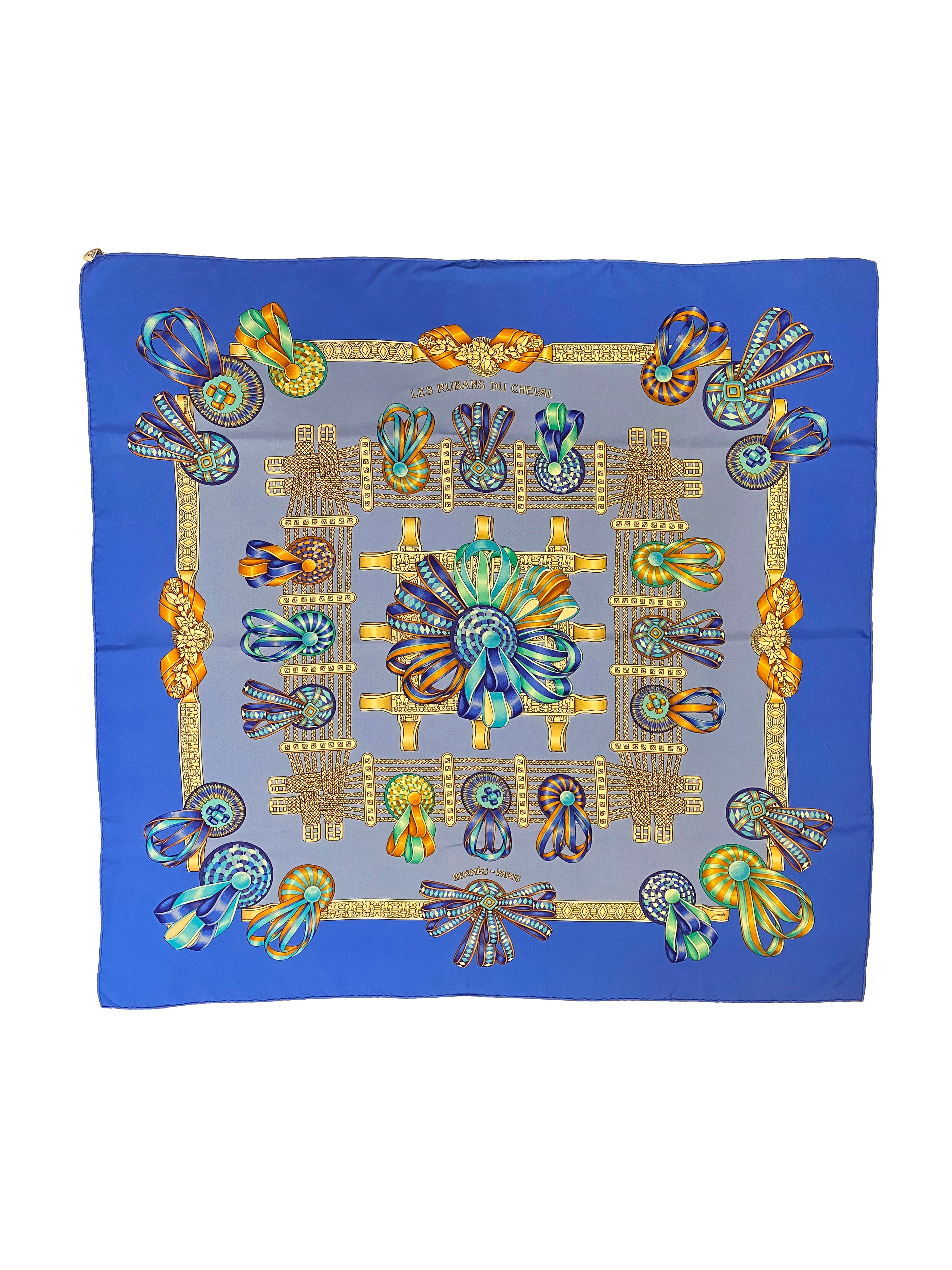 Hermes Blue Les Rubans du Cheval Scarf