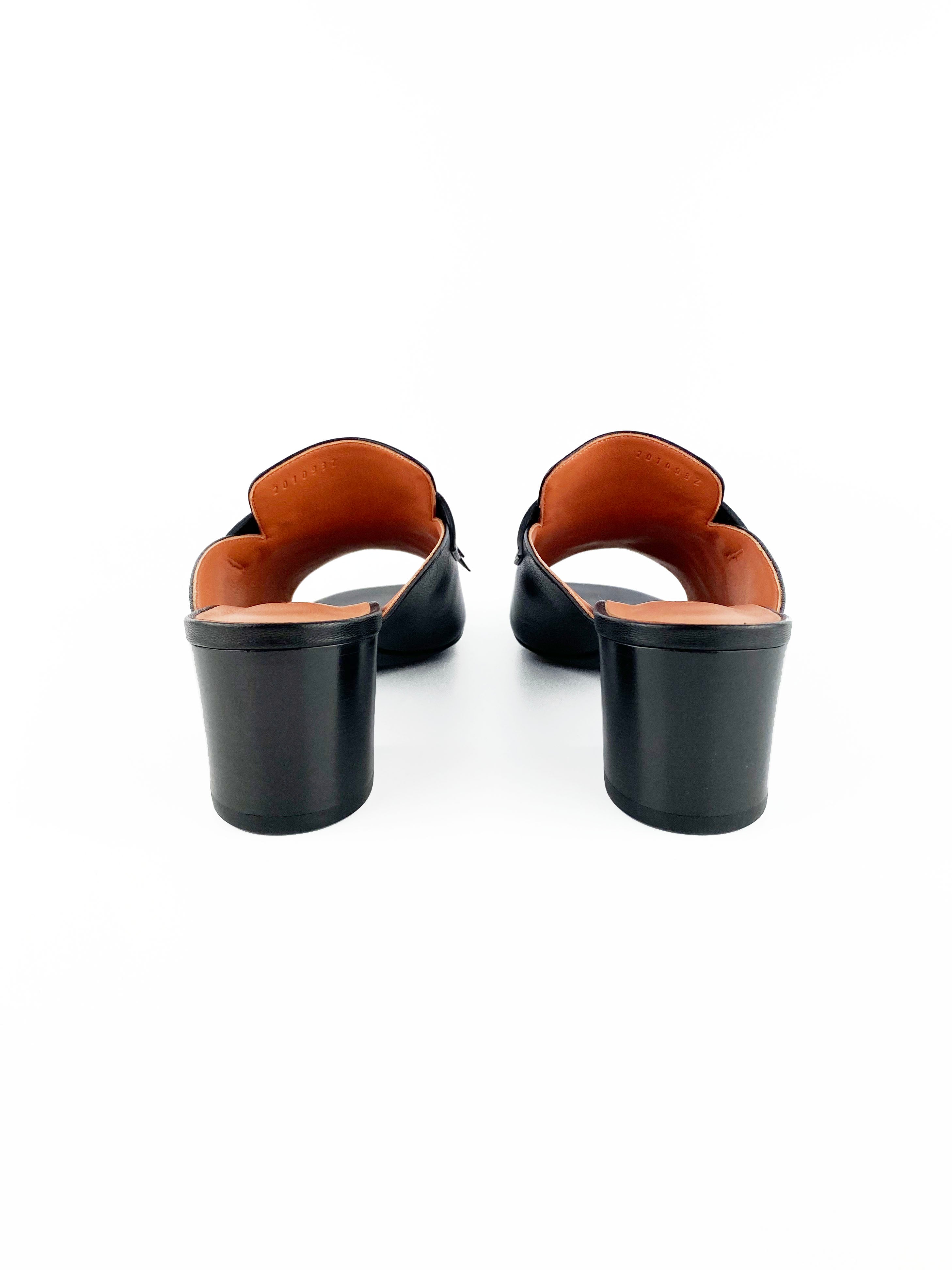 Hermes Black Rivoli Mules 39