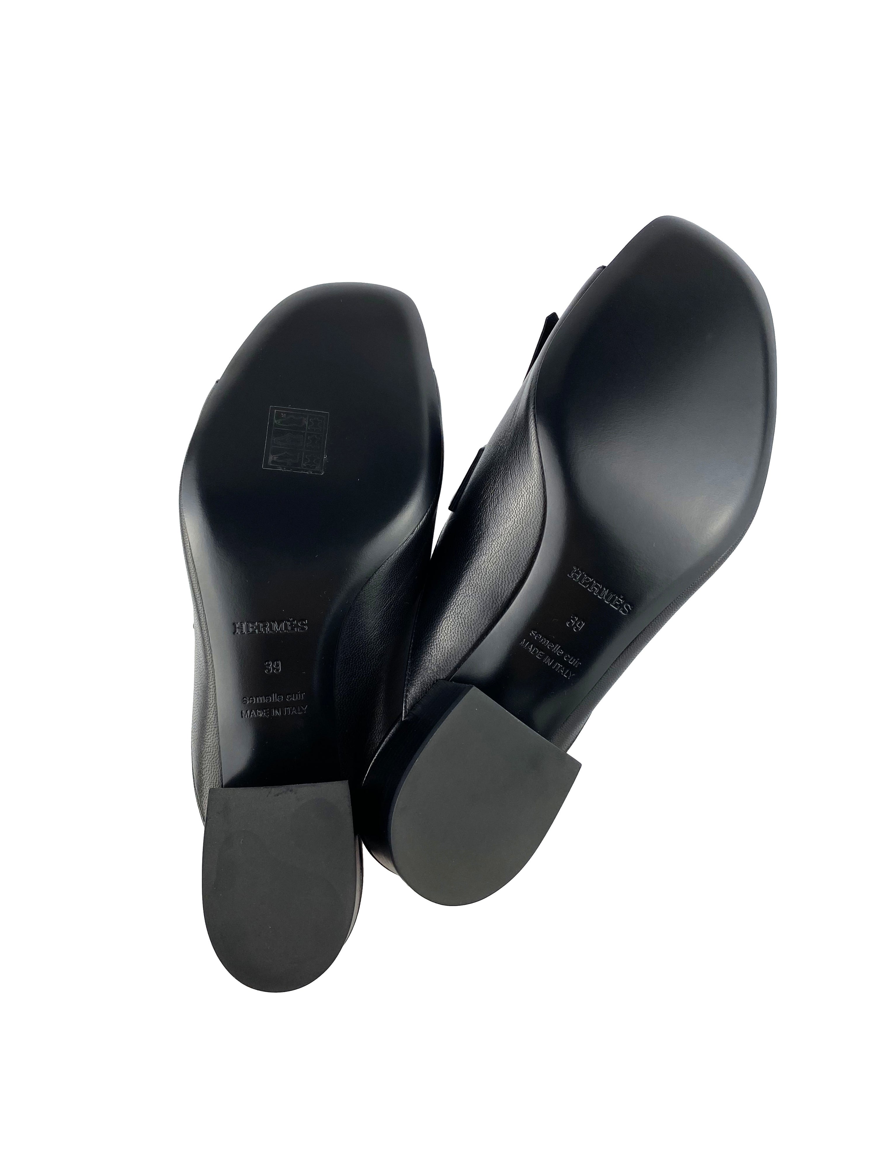 Hermes Black Rivoli Mules 39