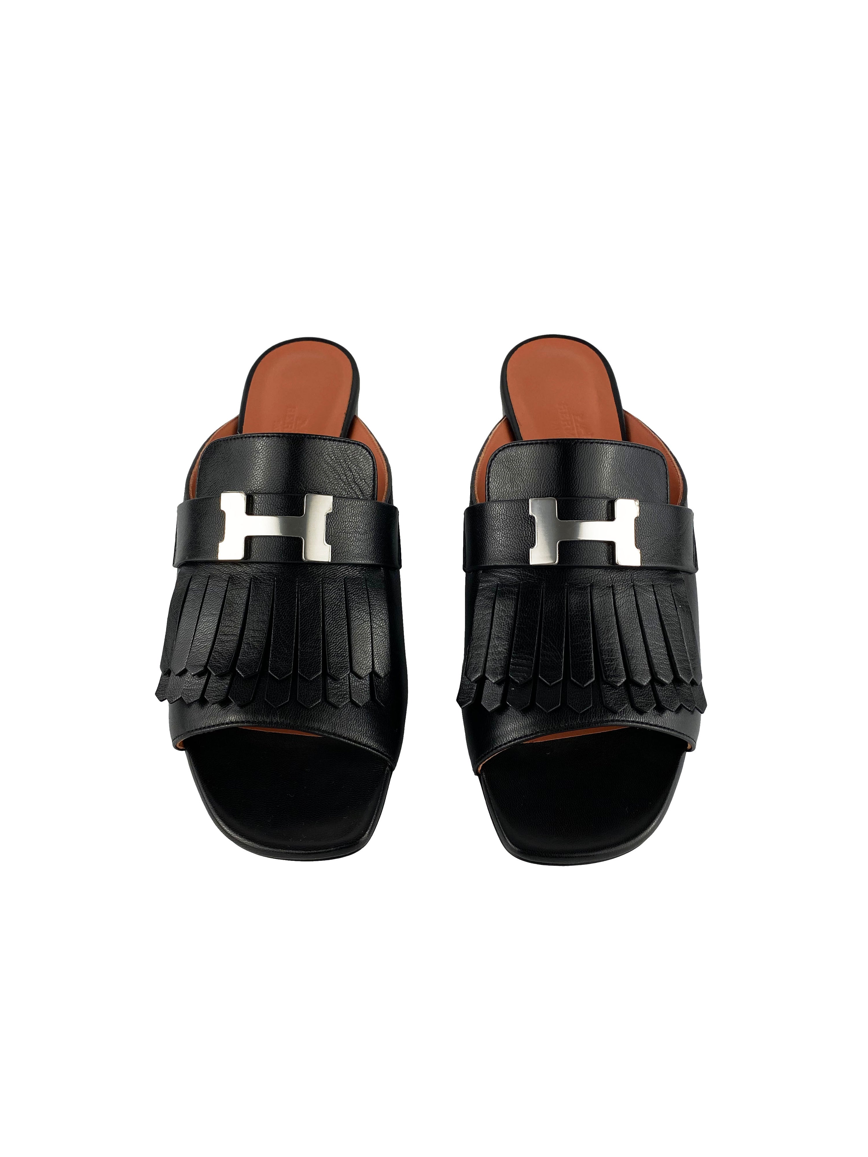 Hermes Black Rivoli Mules 39