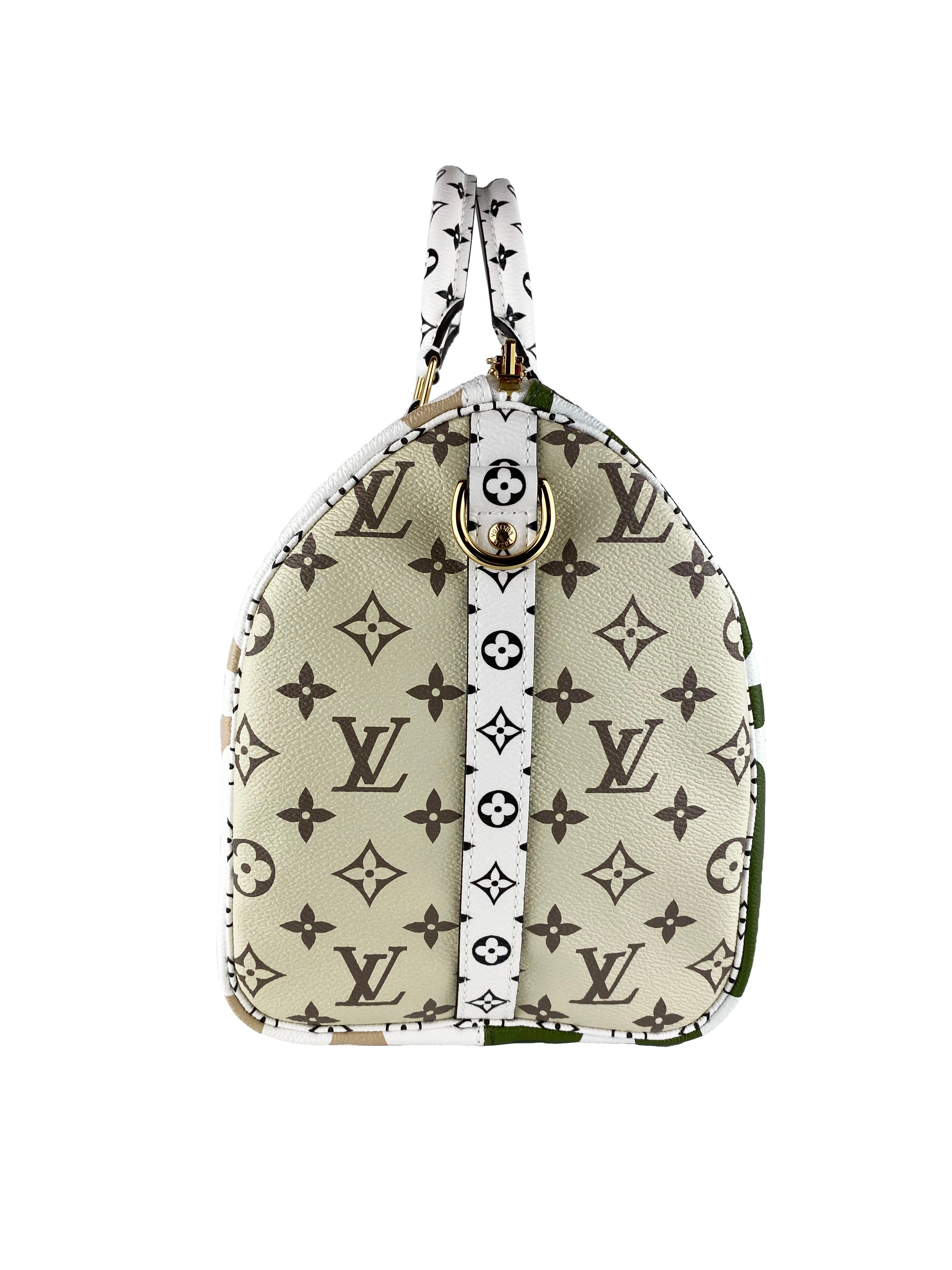 Louis Vuitton White 
Khaki Speedy 30 Bag