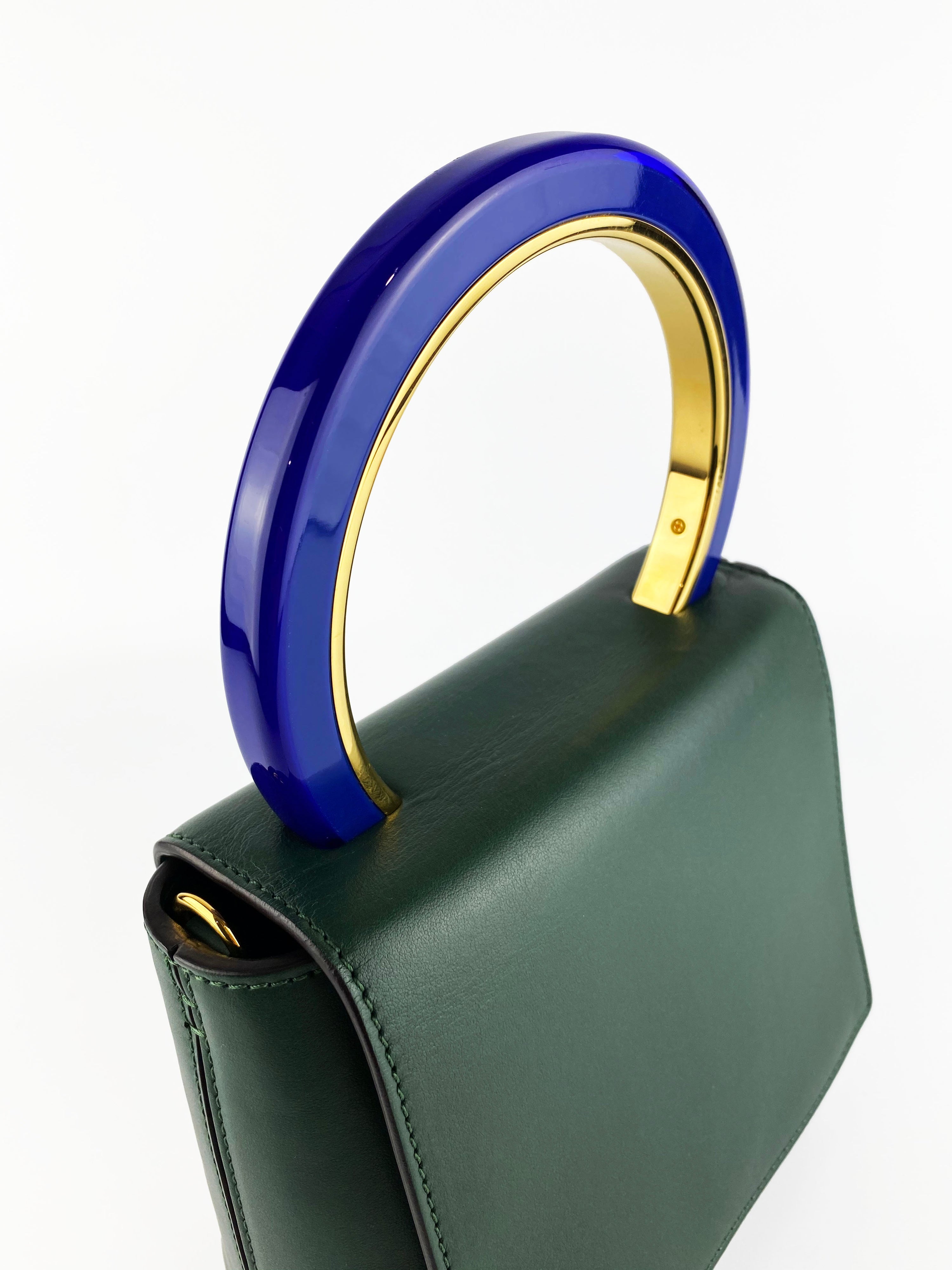 Marni Pannier Leather Forest Green Crossbody Bag